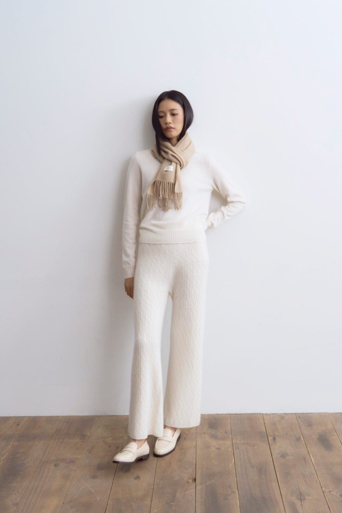 [캐시미어100] 베이직 프링지 머플러 BEIGE