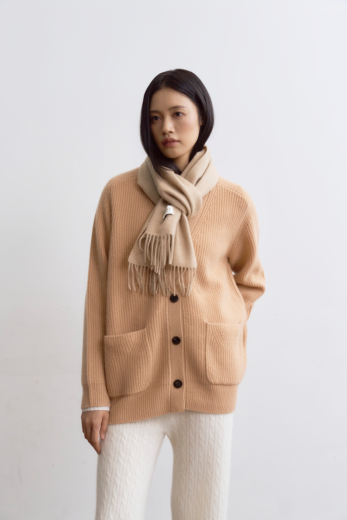 [캐시미어100] 베이직 프링지 머플러 BEIGE