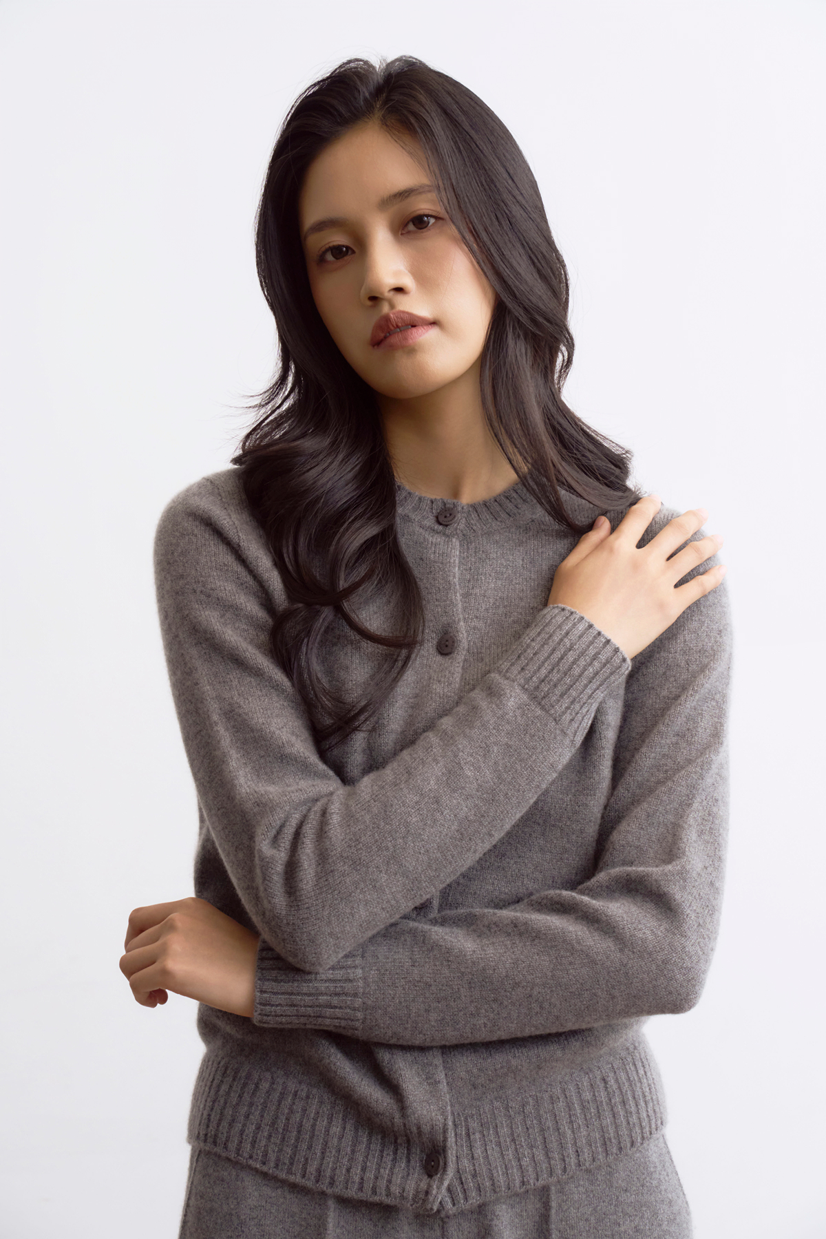 [캐시미어100] 미드게이지 베이직 라운드넥 STEEL GRAY