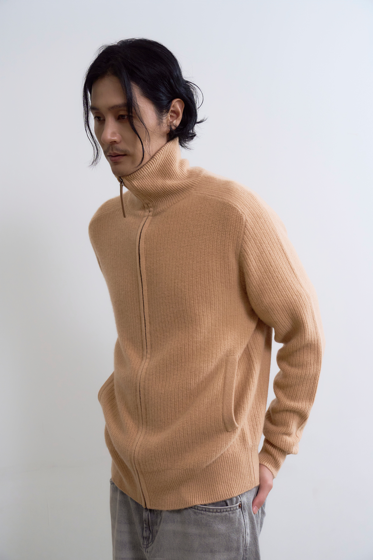 [캐시미어100] 집업 가디건 SOFT CAMEL
