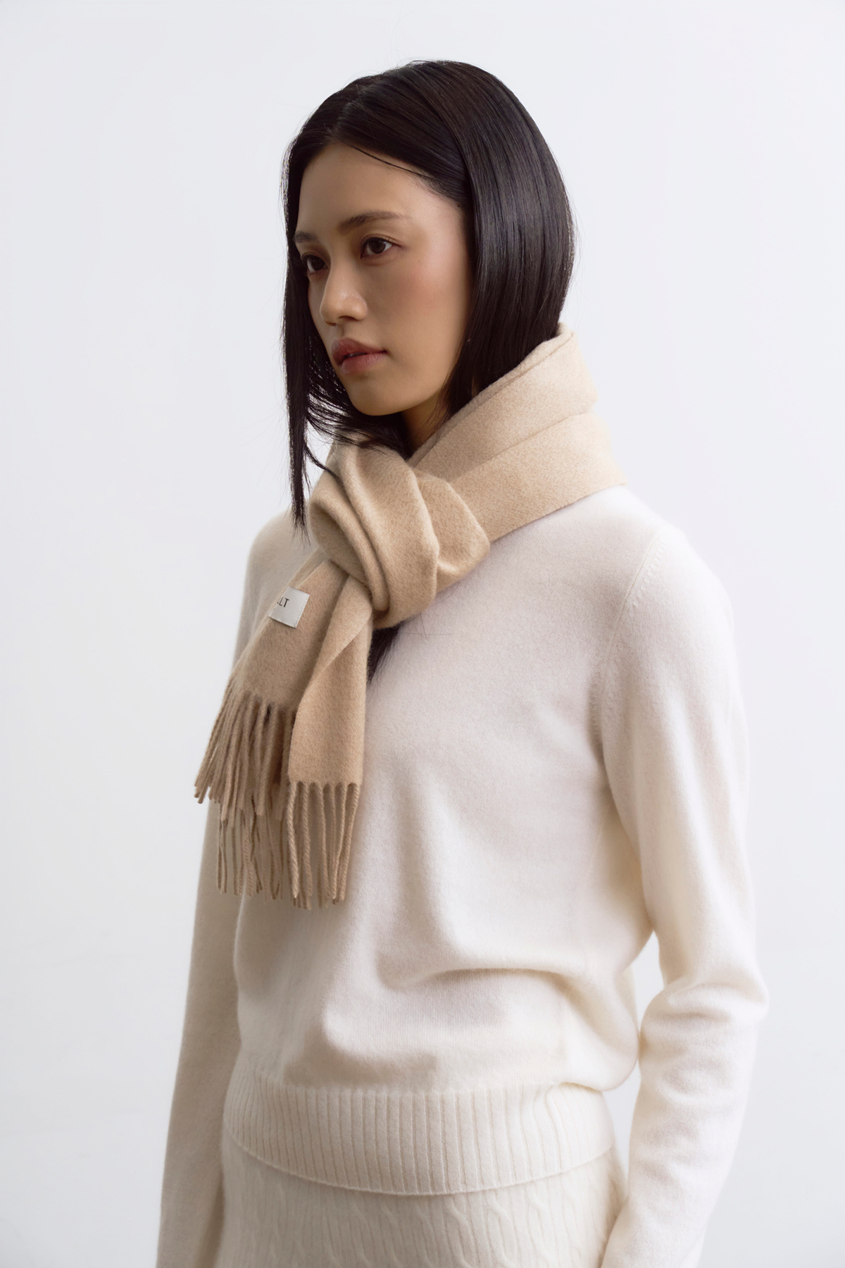 [캐시미어100] 베이직 프링지 머플러 BEIGE