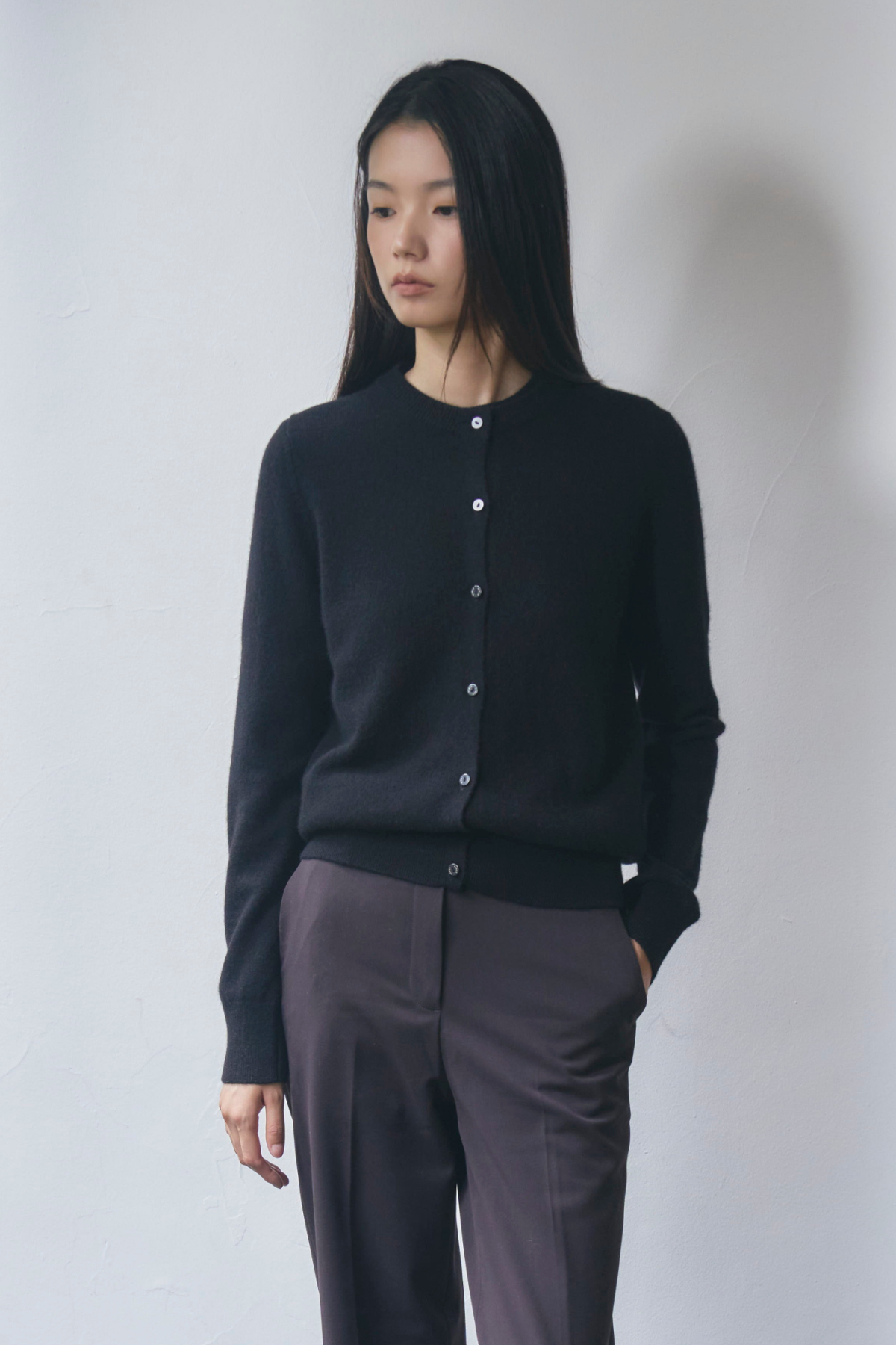 [캐시미어100] 베이직 라운드넥 가디건 LIGHT MELANGE GRAY 복제