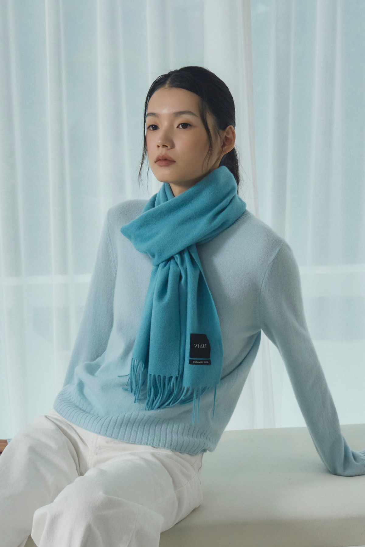 [캐시미어100] 베이직 머플러 OCEAN BLUE
