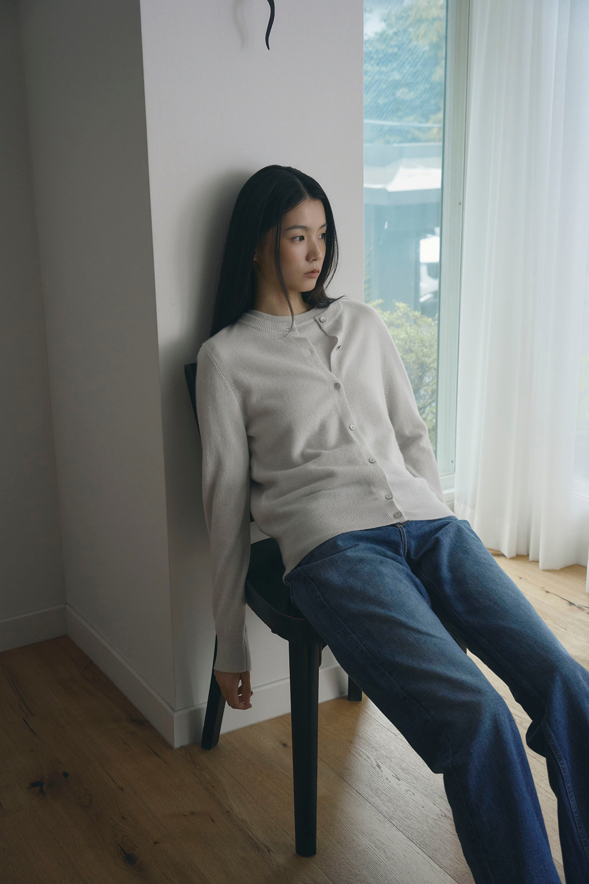 [캐시미어100] 베이직 라운드넥 가디건 LIGHT MELANGE GRAY