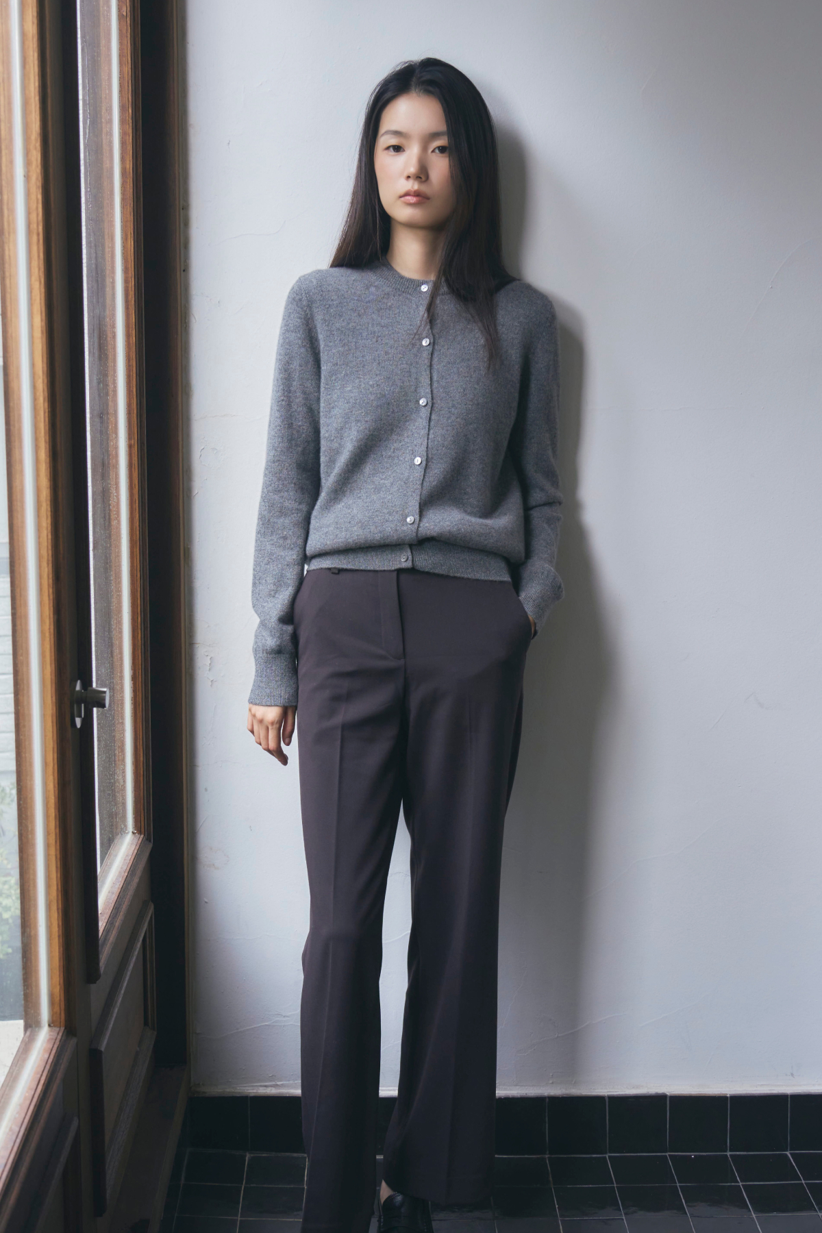 [캐시미어100] 베이직 라운드넥 가디건 STEEL GRAY