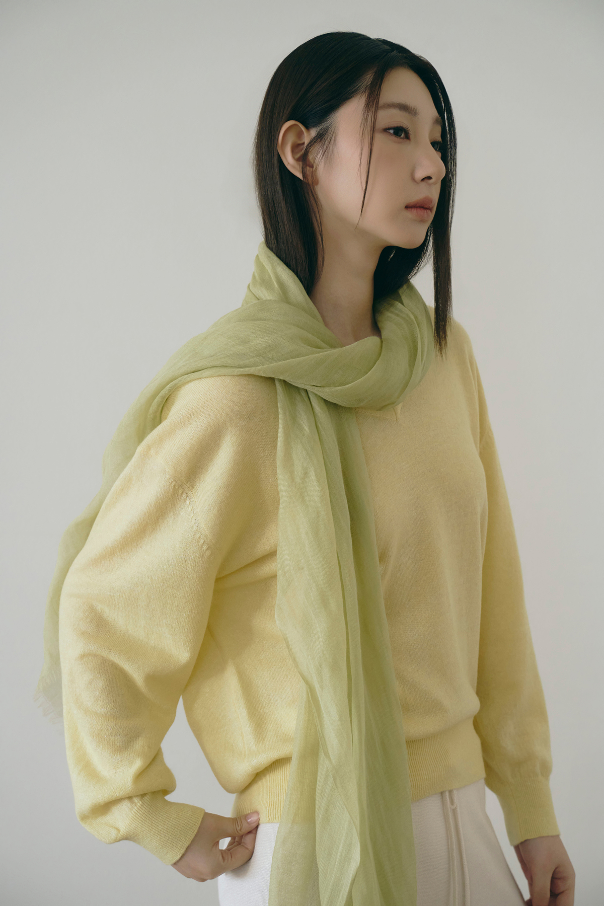 [린넨85 캐시15] 라이트 머플러 SAGE GREEN