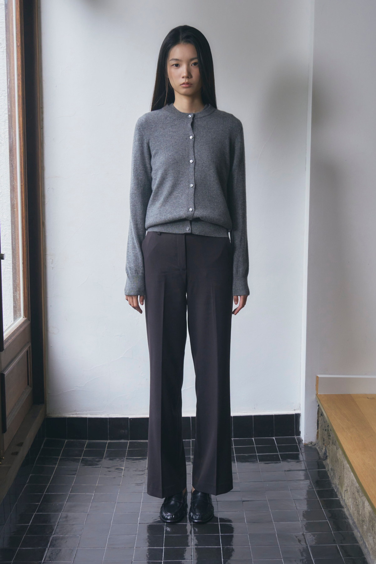 [캐시미어100] 베이직 라운드넥 가디건 STEEL GRAY