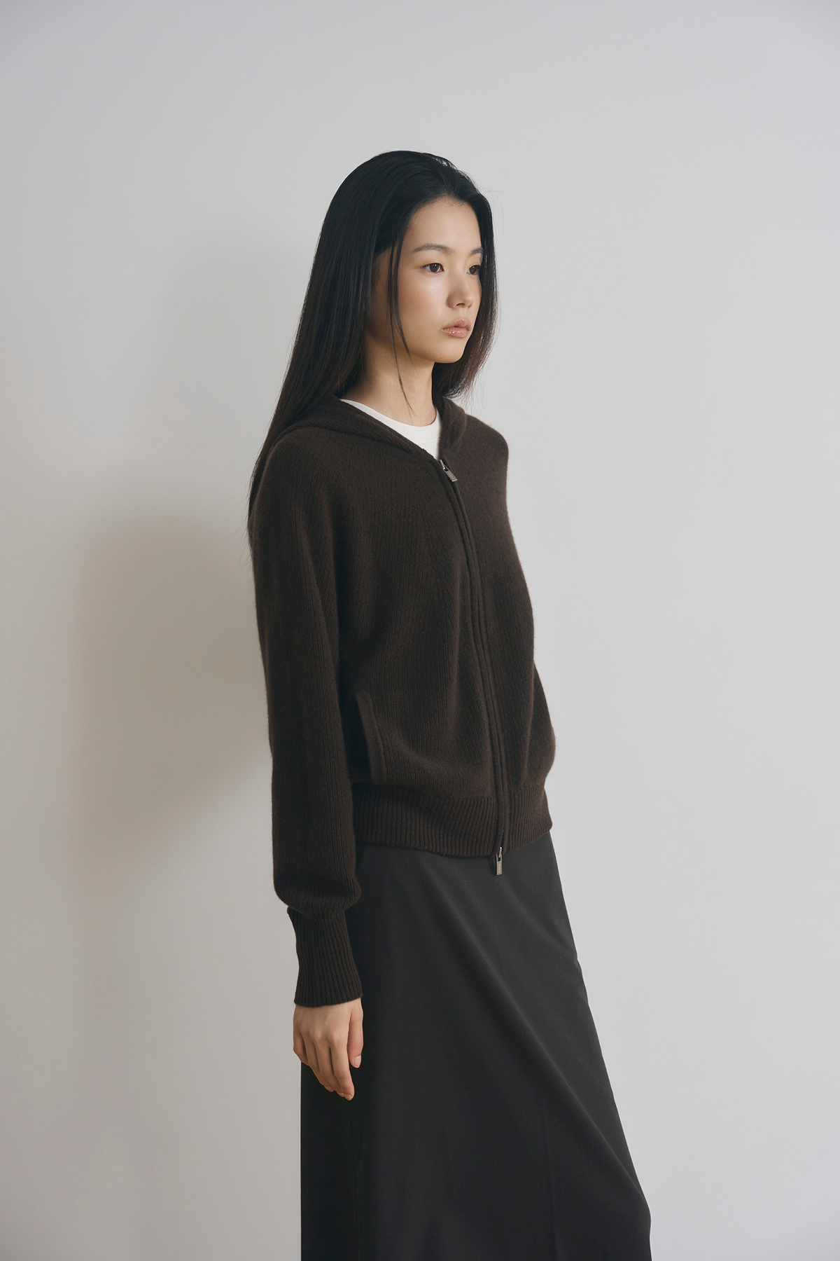 [캐시미어100] 베이직 후드 가디건 CHOCO GRAY