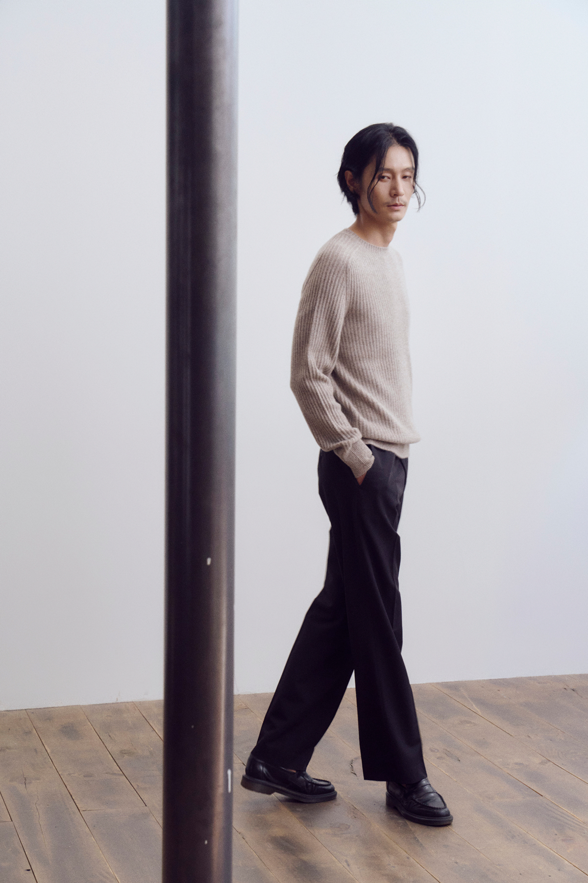 [캐시미어100] 하찌 라운드 니트 ASH GRAY
