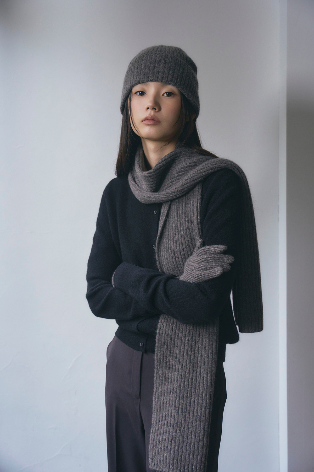 [캐시미어100] 베이직 립 머플러 MELANGE CHARCOAL