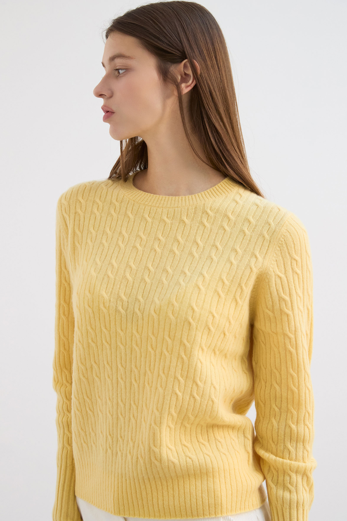 [캐시미어100] 에센셜 케이블 니트 BUTTER YELLOW