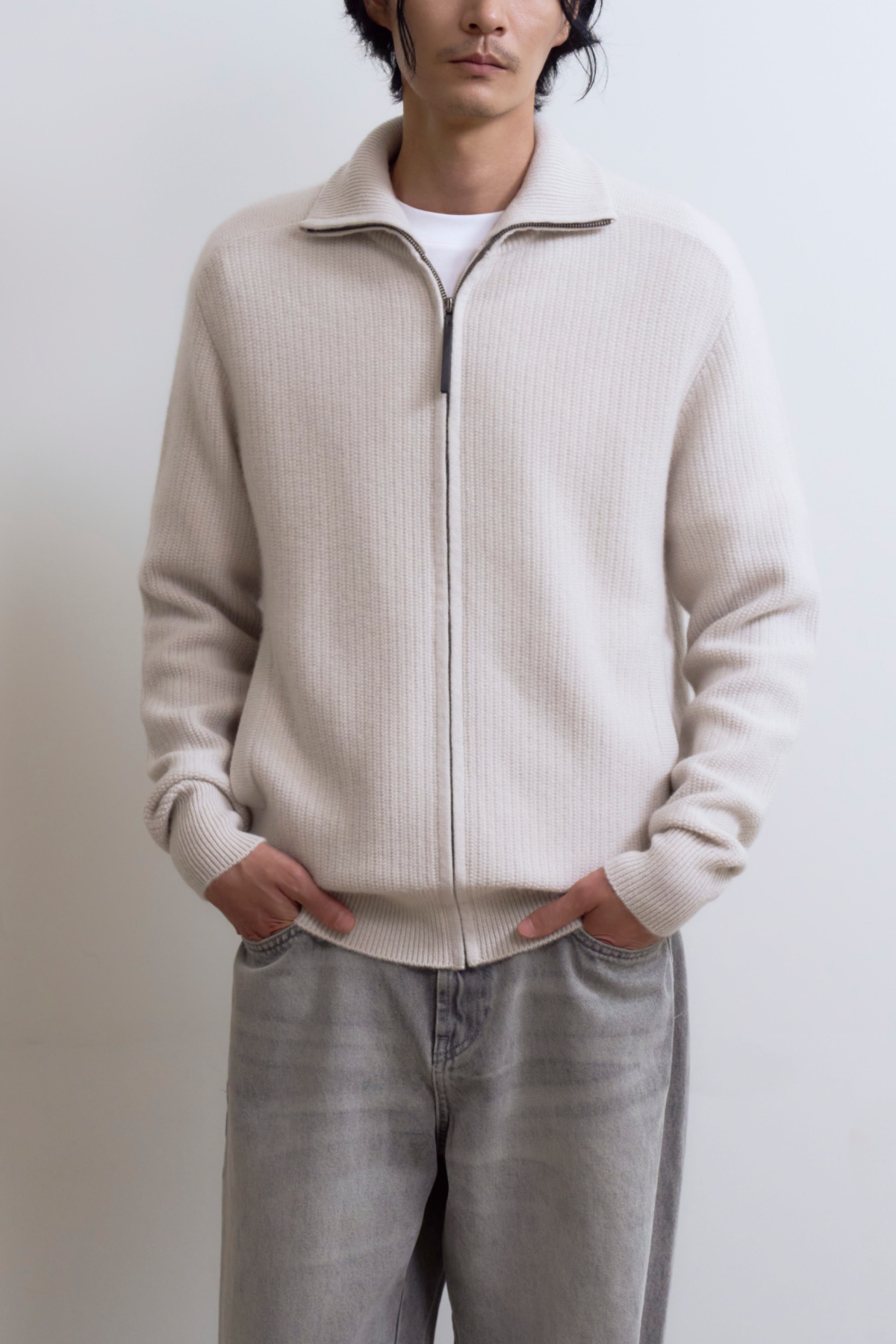 [캐시미어100] 집업 가디건 SWAN GRAY