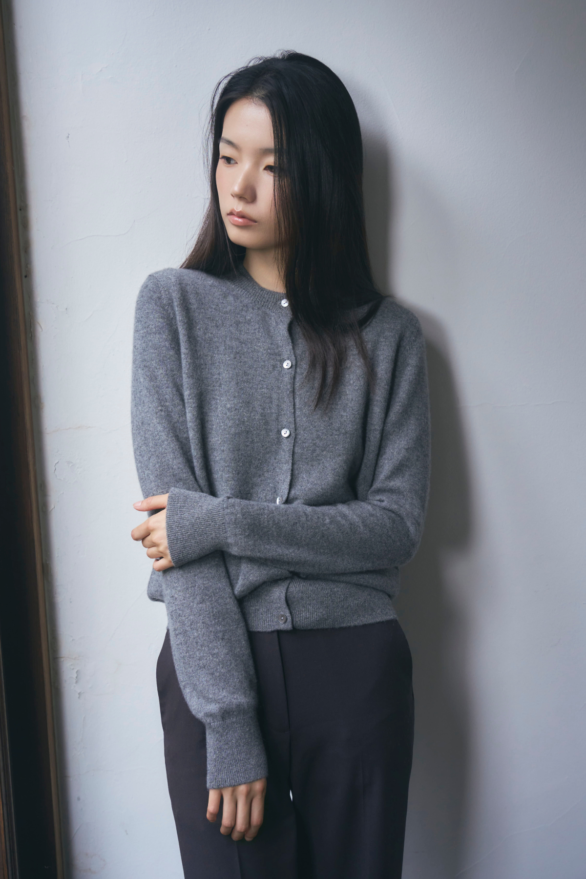 [캐시미어100] 베이직 라운드넥 가디건 STEEL GRAY