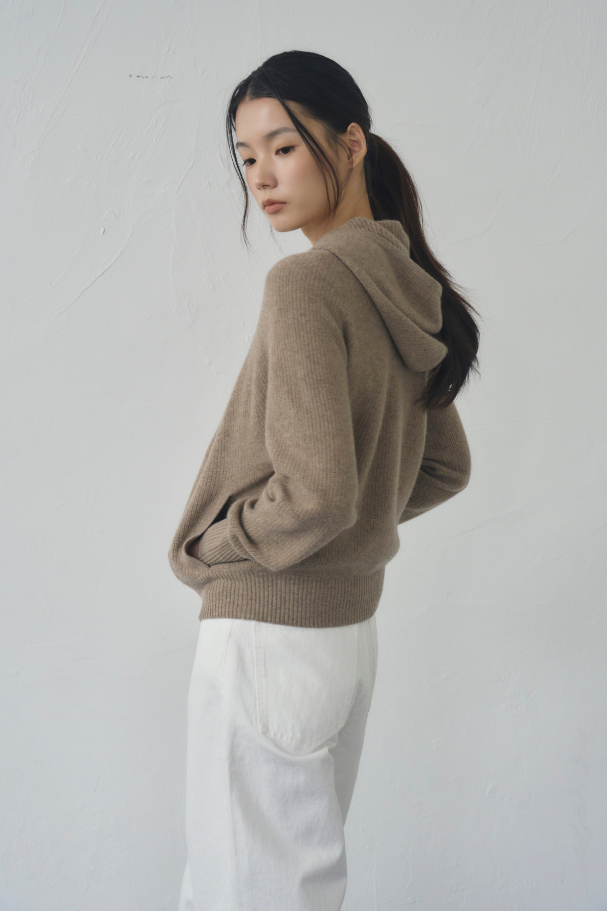 [캐시미어100] 베이직 후드 가디건 NATURAL BROWN