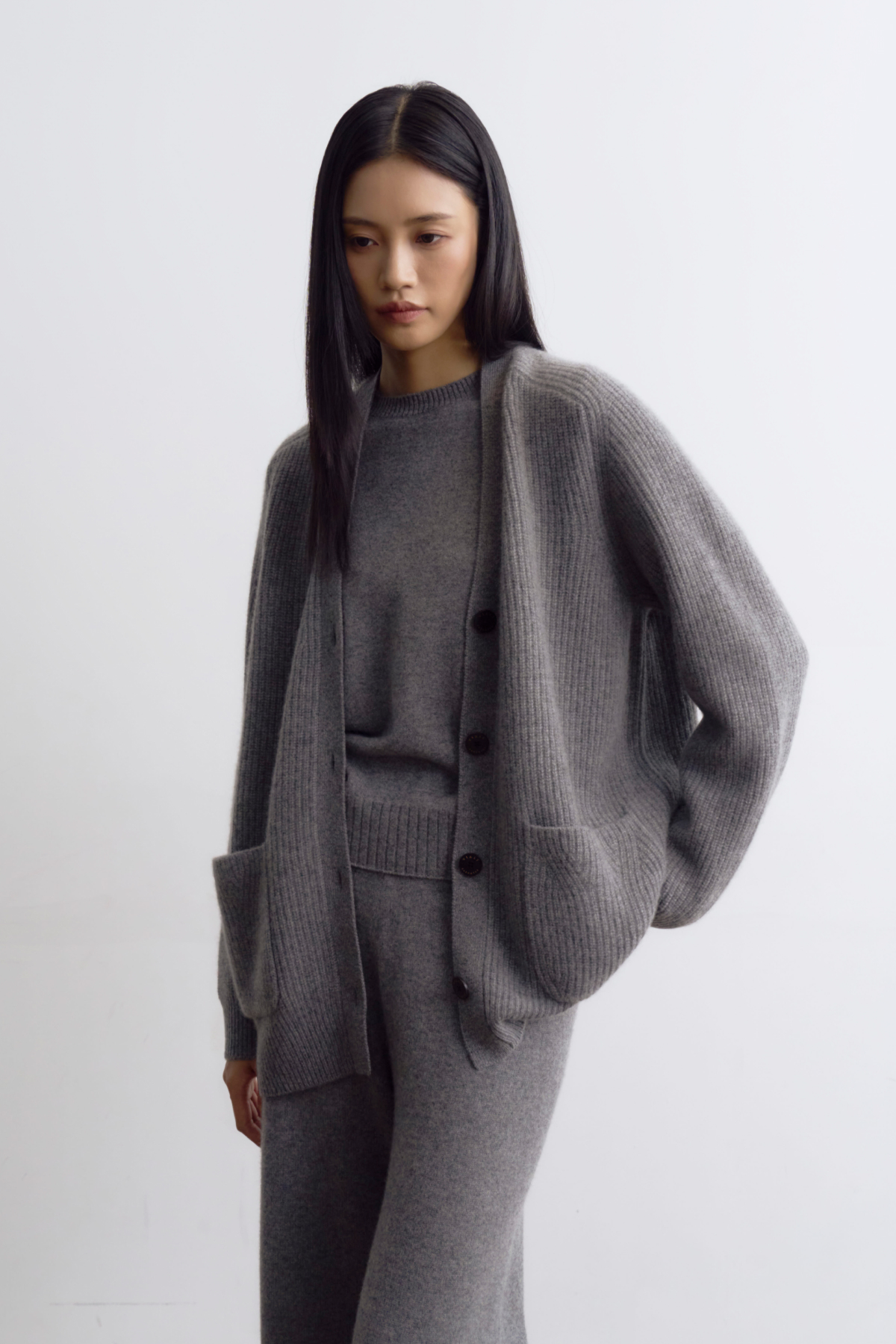 [캐시미어100] 하찌 롱 가디건 STEEL GRAY