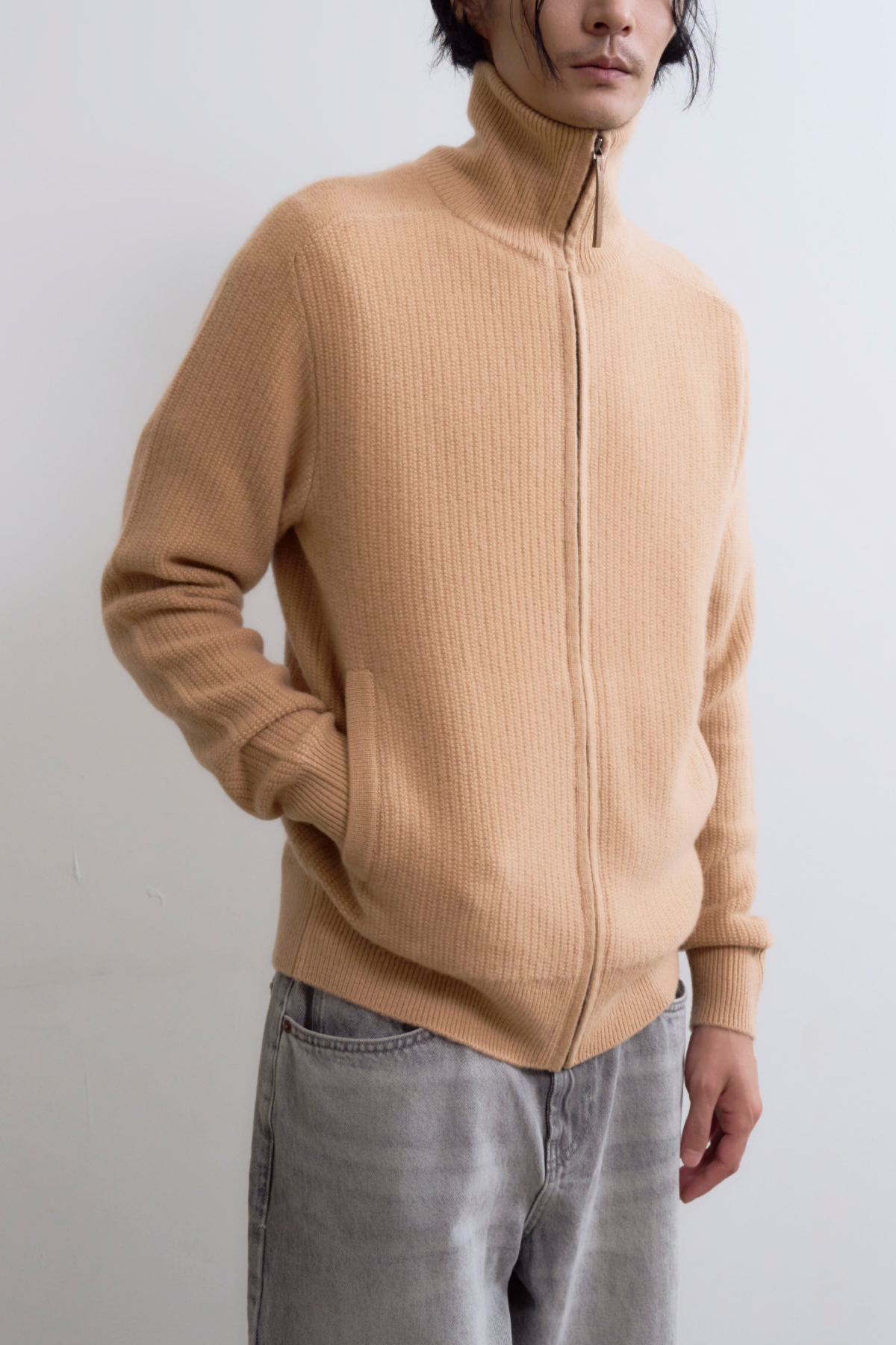 [캐시미어100] 집업 가디건 SOFT CAMEL