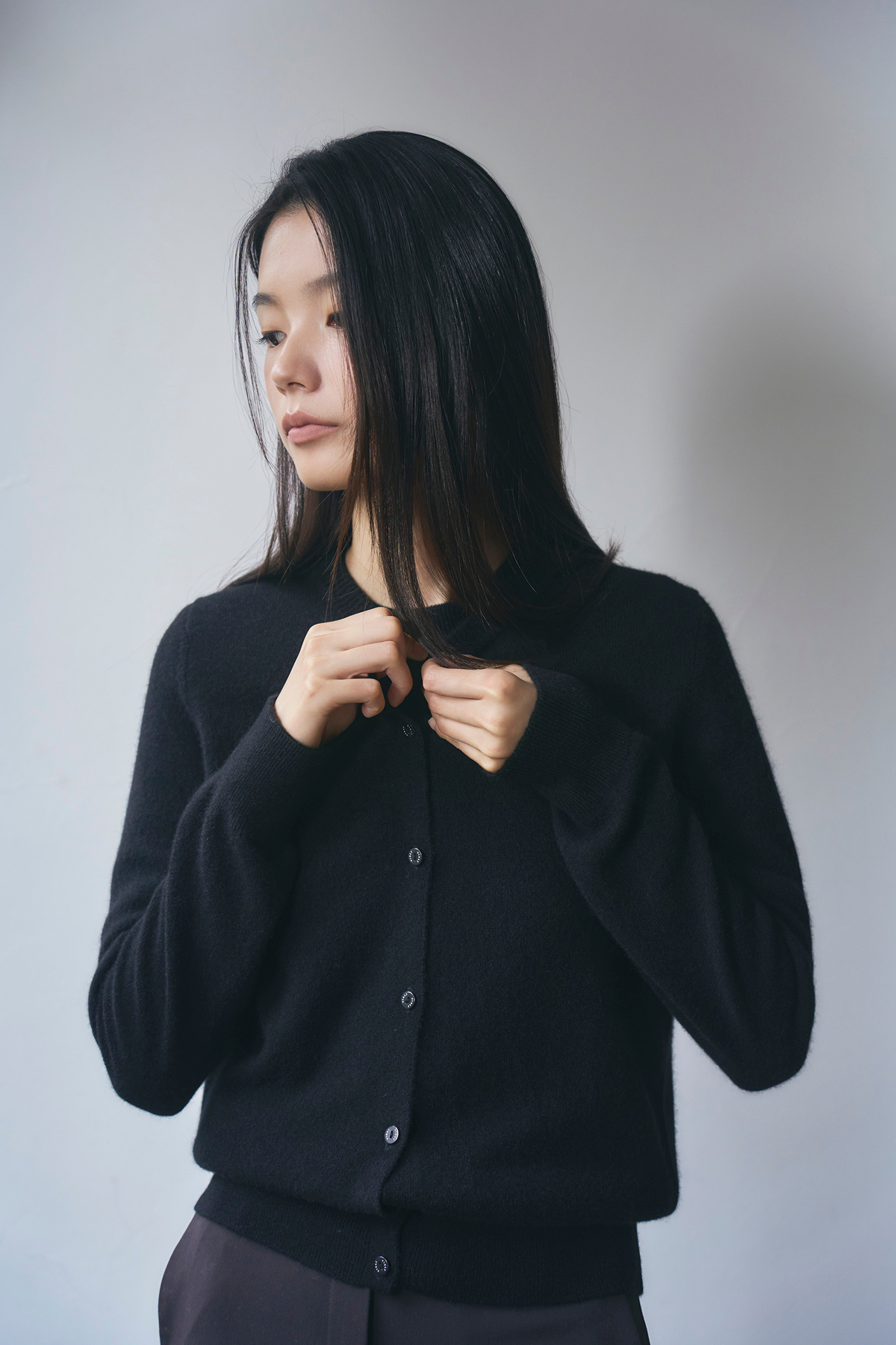 [캐시미어100] 베이직 라운드넥 가디건 LIGHT MELANGE GRAY 복제