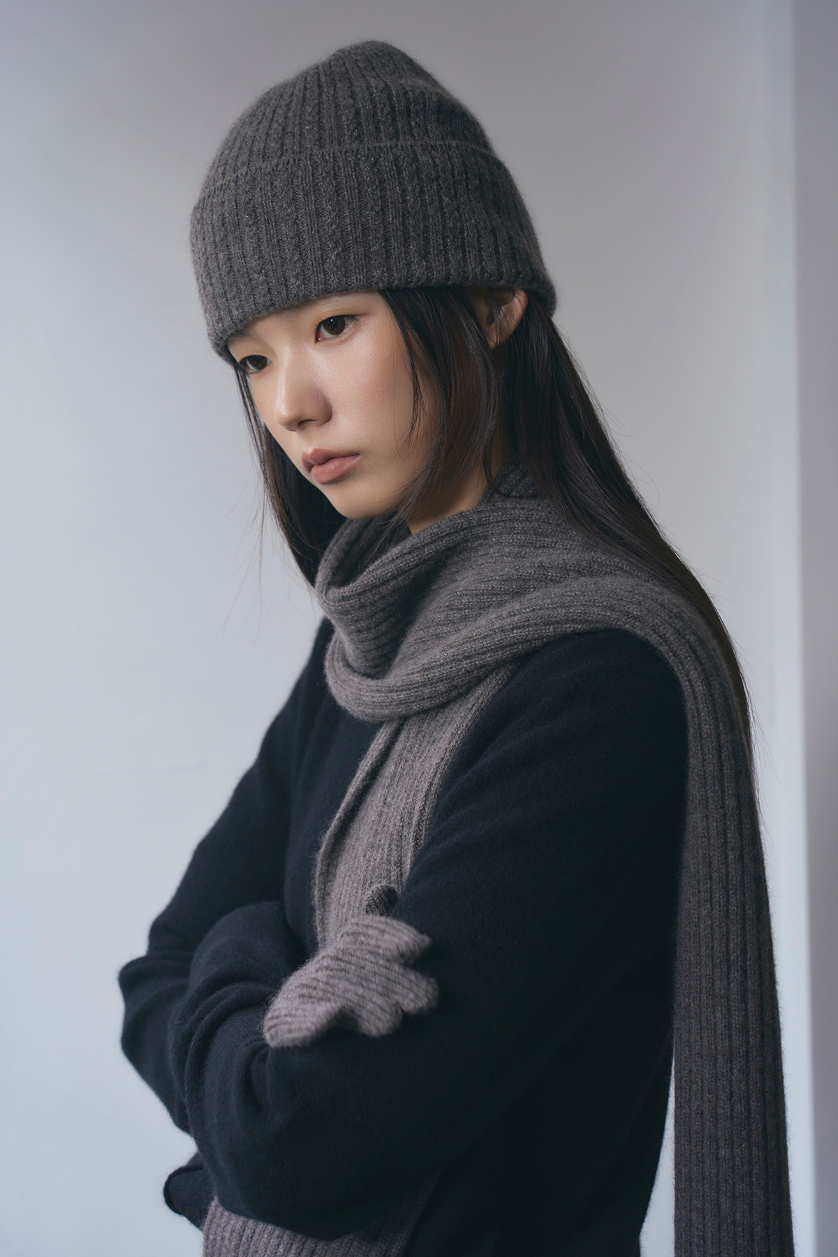 [캐시미어100] 케이블 비니 MELANGE GRAY 복제