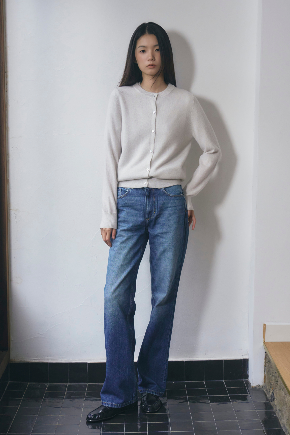 [캐시미어100] 베이직 라운드넥 가디건 LIGHT MELANGE GRAY