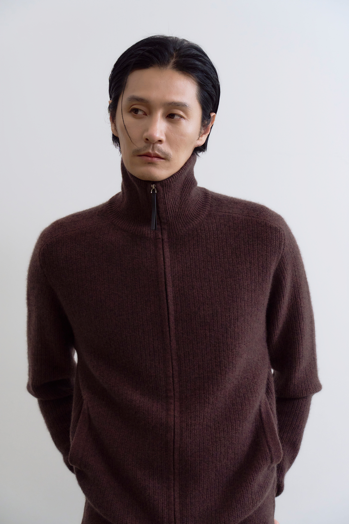 [캐시미어100] 집업 가디건 MAHOGANY BROWN