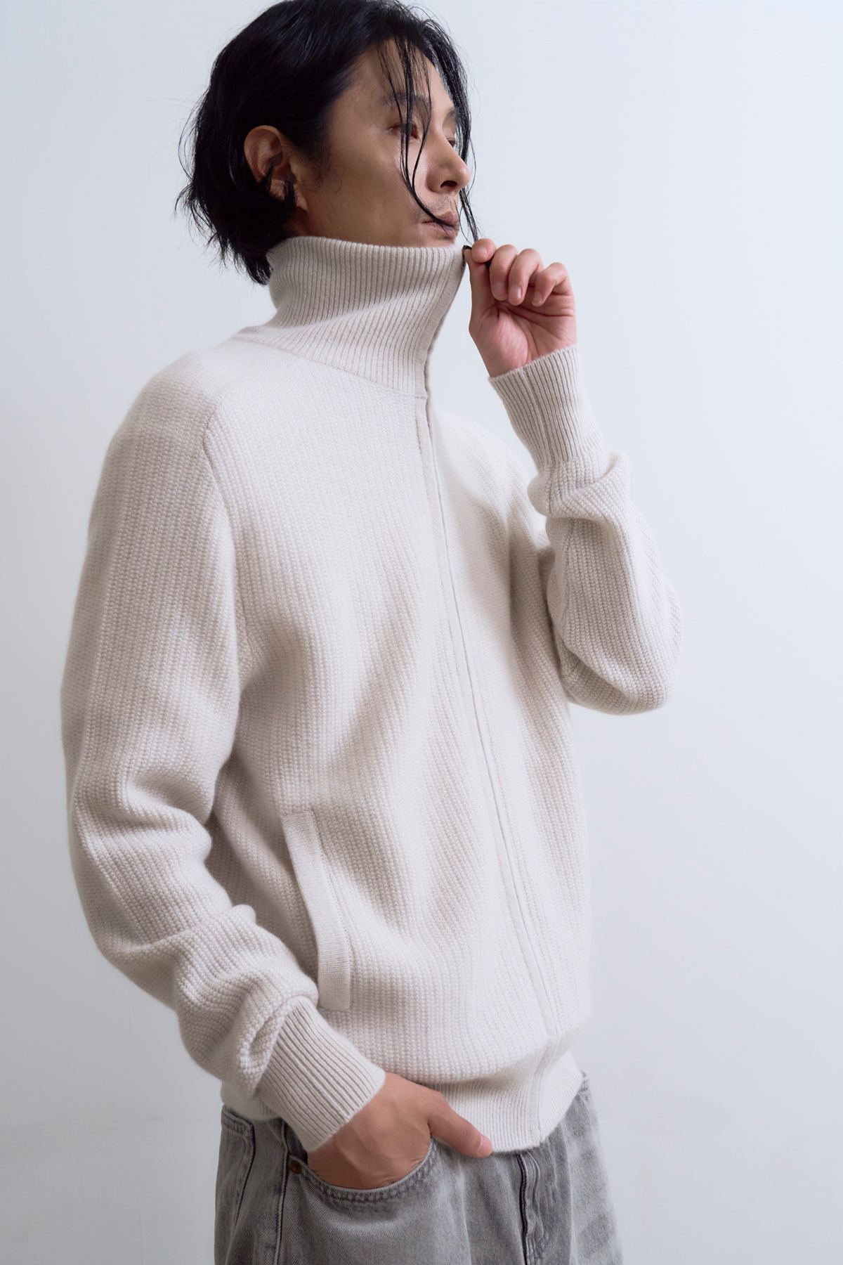 [캐시미어100] 집업 가디건 SWAN GRAY