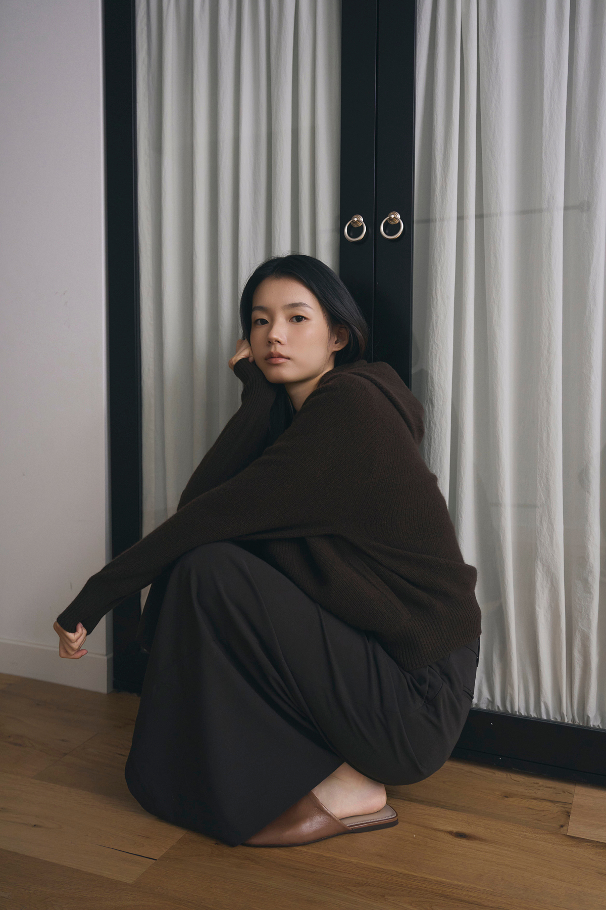 [캐시미어100] 베이직 후드 가디건 CHOCO GRAY