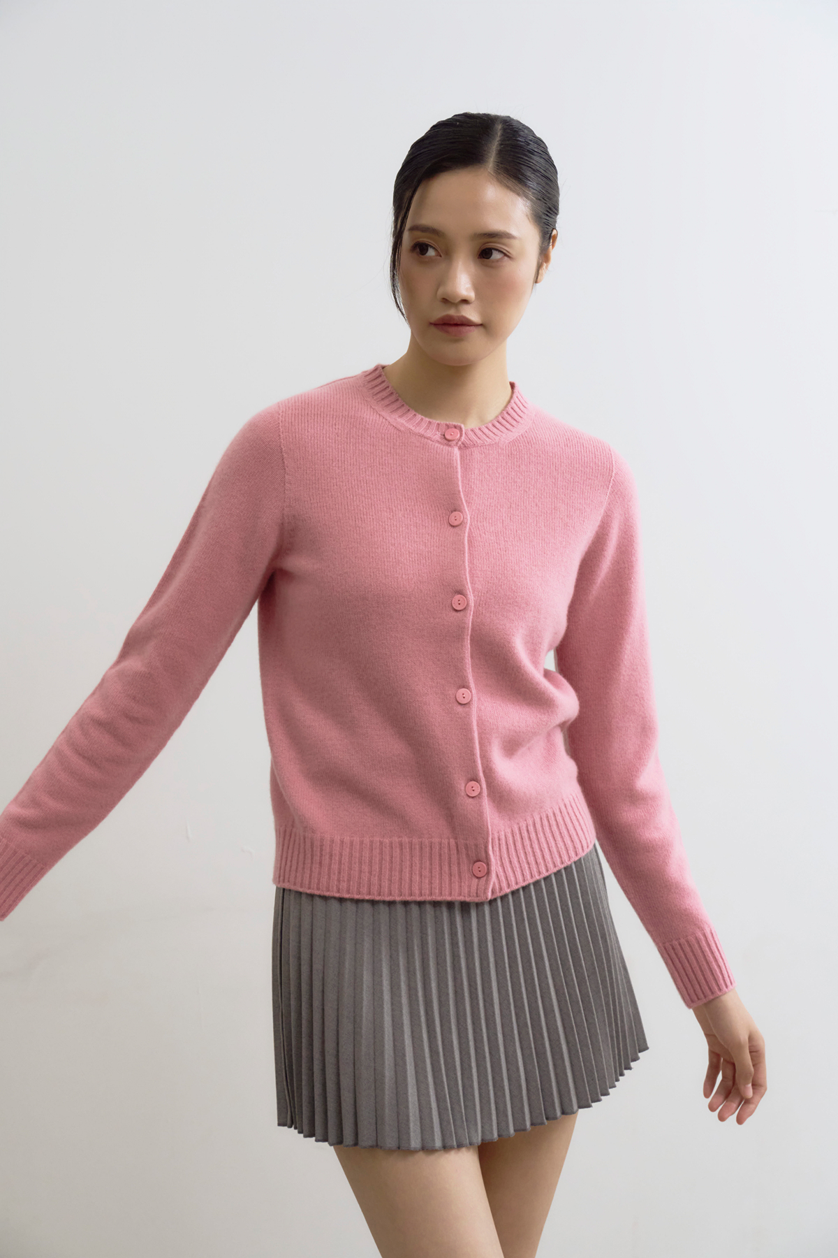 [캐시미어100] 미드게이지 베이직 라운드넥 PINK