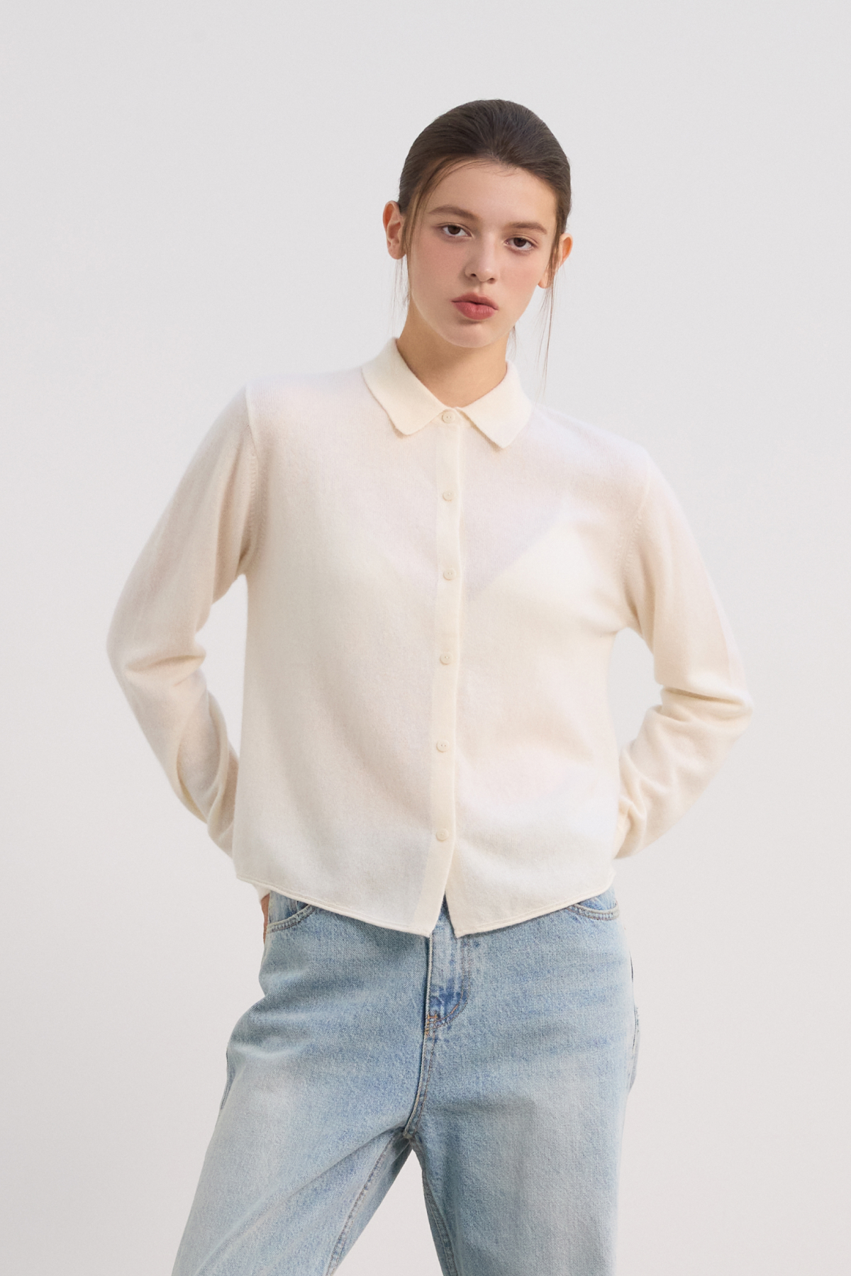 [캐시미어100] 마카롱 니트 셔츠 WHITE