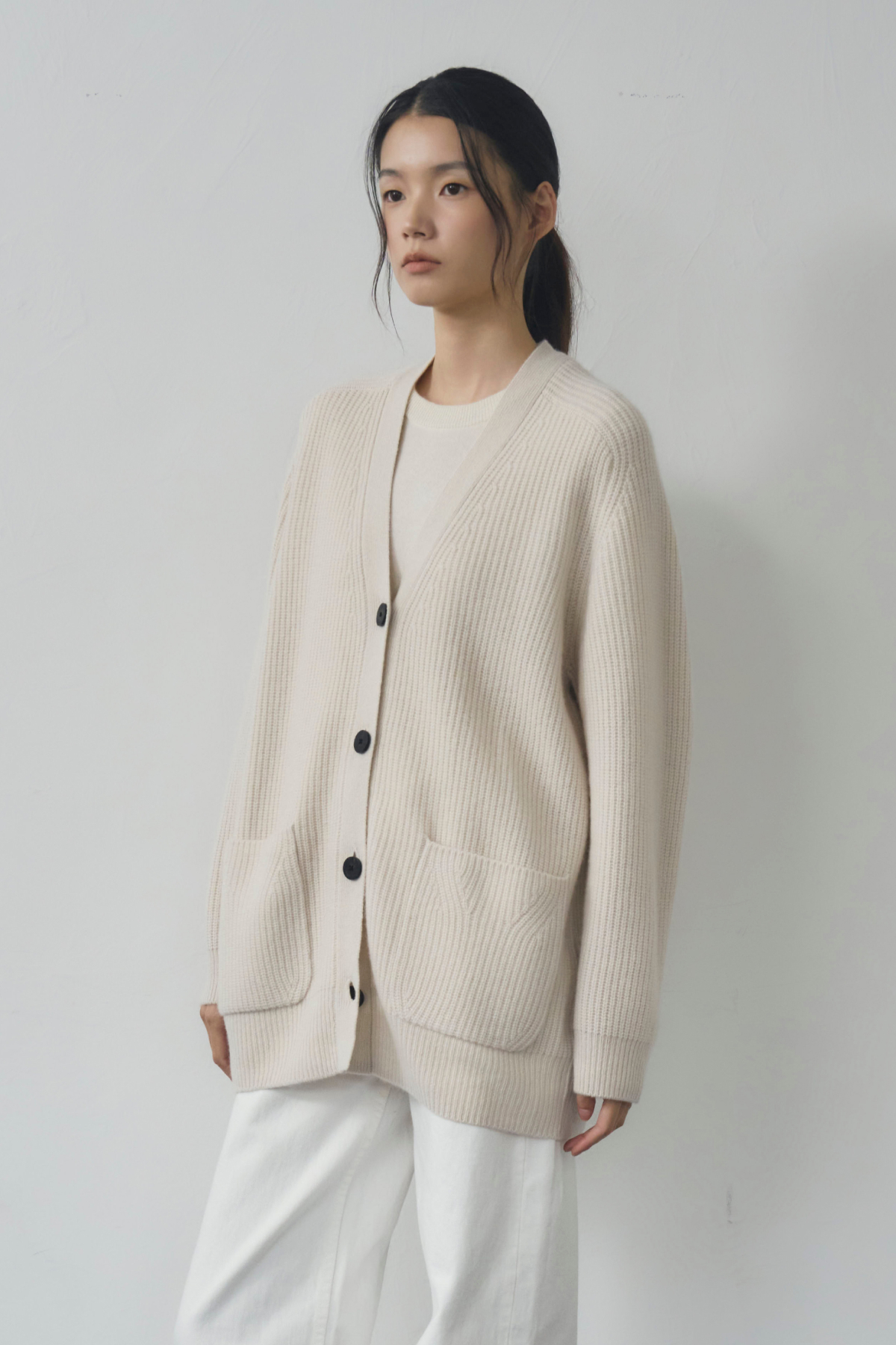 [캐시미어100] 하찌 롱 가디건 NATURAL WHITE