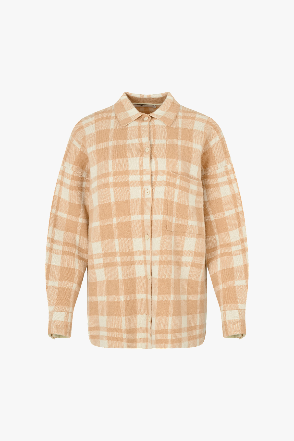 [캐시미어100] 체크 니트 셔츠 CARAMEL BROWN