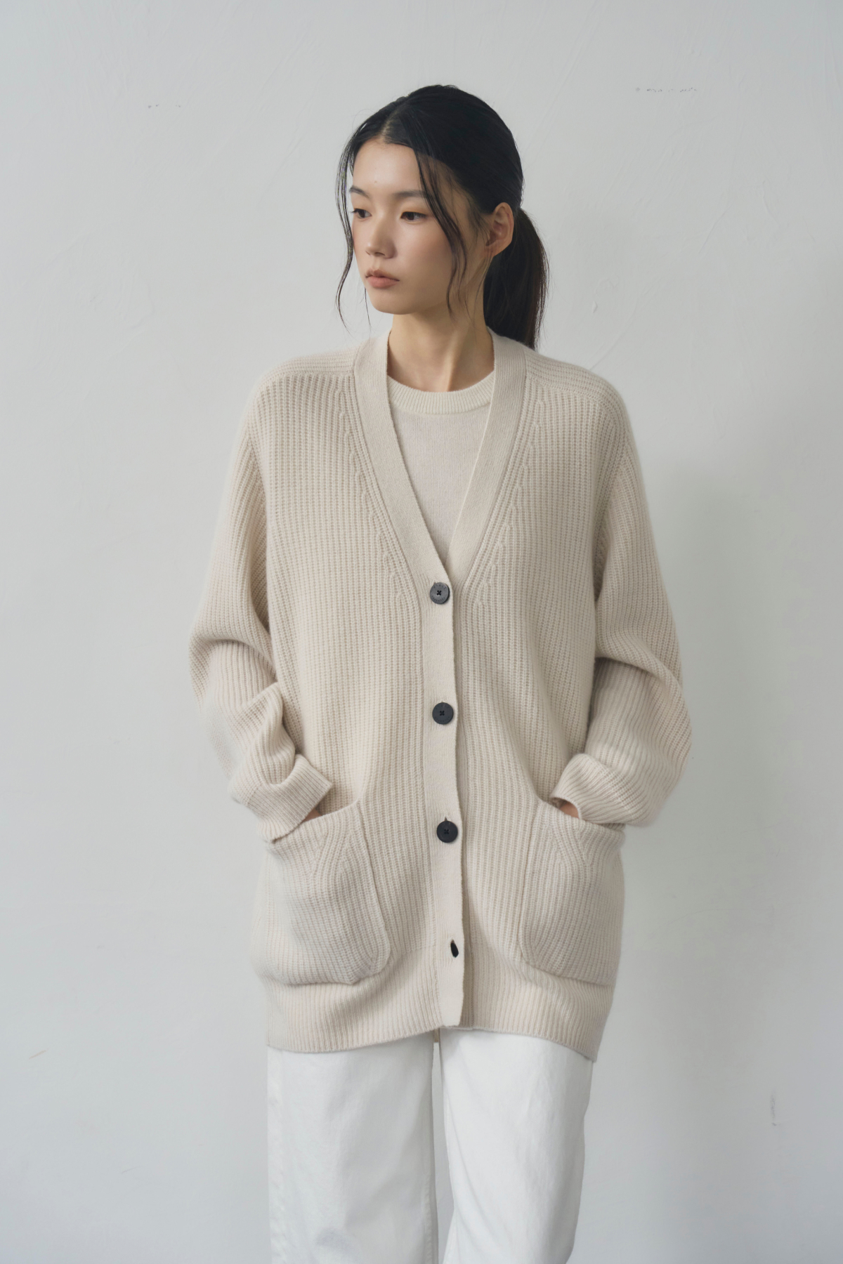 [캐시미어100] 하찌 롱 가디건 NATURAL WHITE