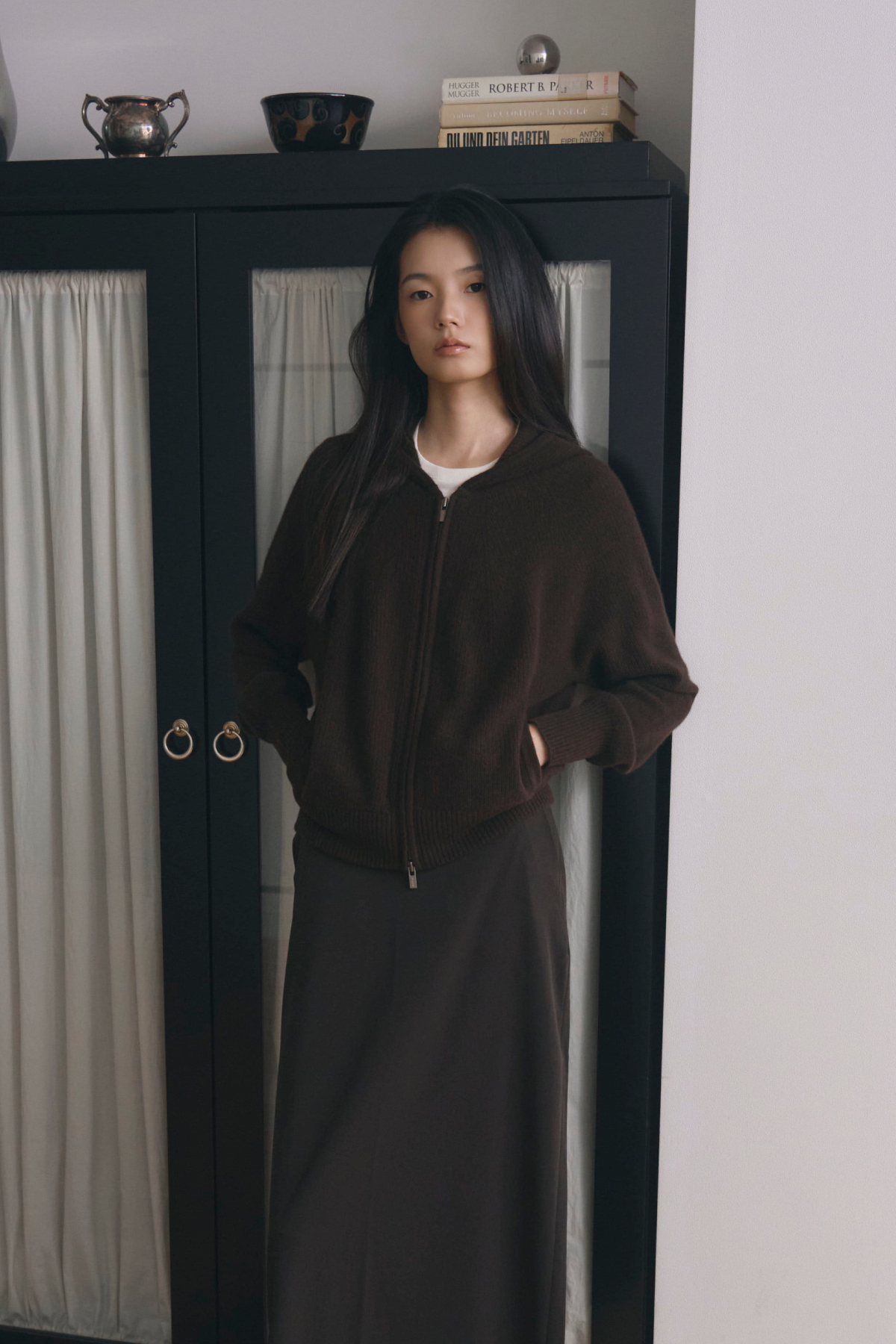 [캐시미어100] 베이직 후드 가디건 CHOCO GRAY