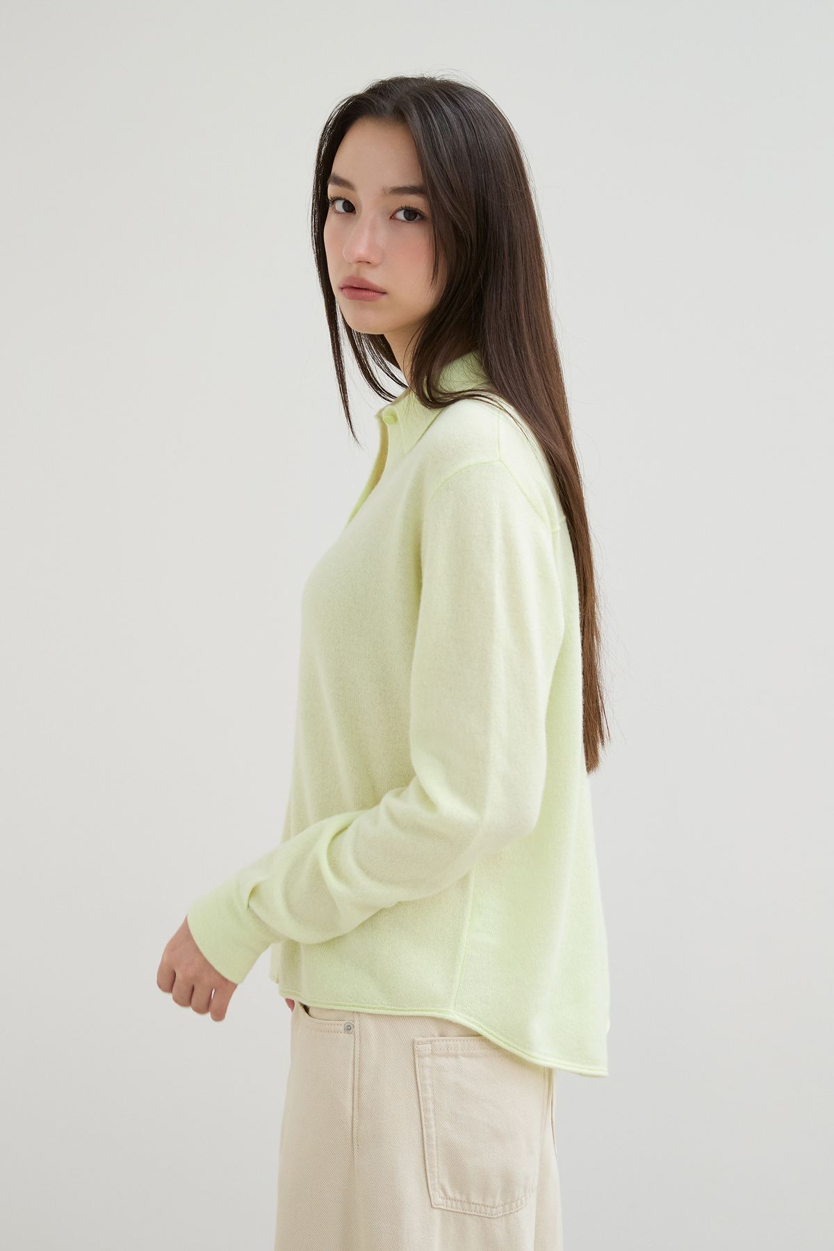 [캐시미어100] 마카롱 니트 셔츠 LEMON GREEN