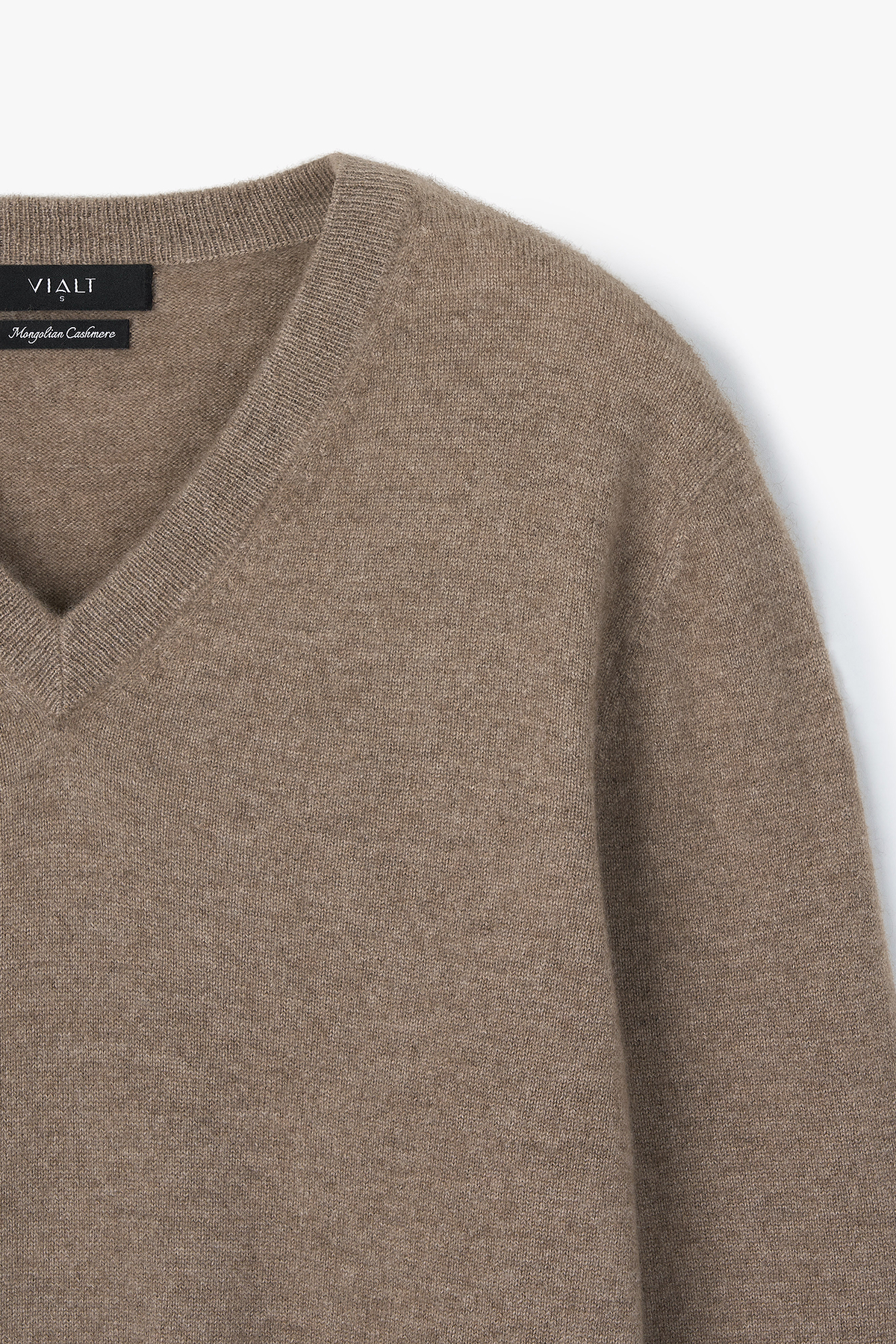 [몽골 캐시미어100] 오가닉 브이넥 니트 NATURAL BROWN