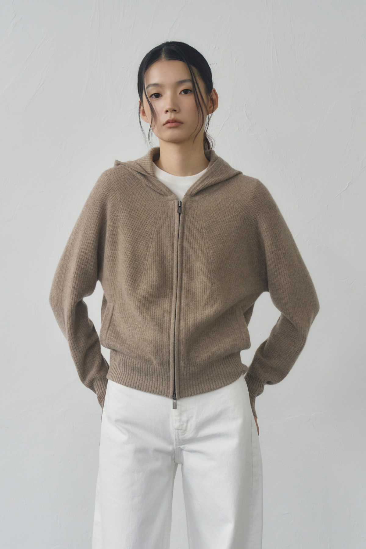 [캐시미어100] 베이직 후드 가디건 NATURAL BROWN