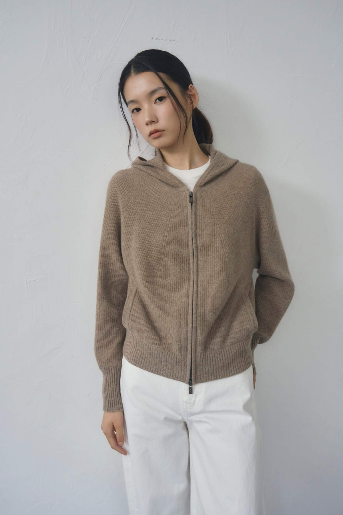 [캐시미어100] 베이직 후드 가디건 NATURAL BROWN