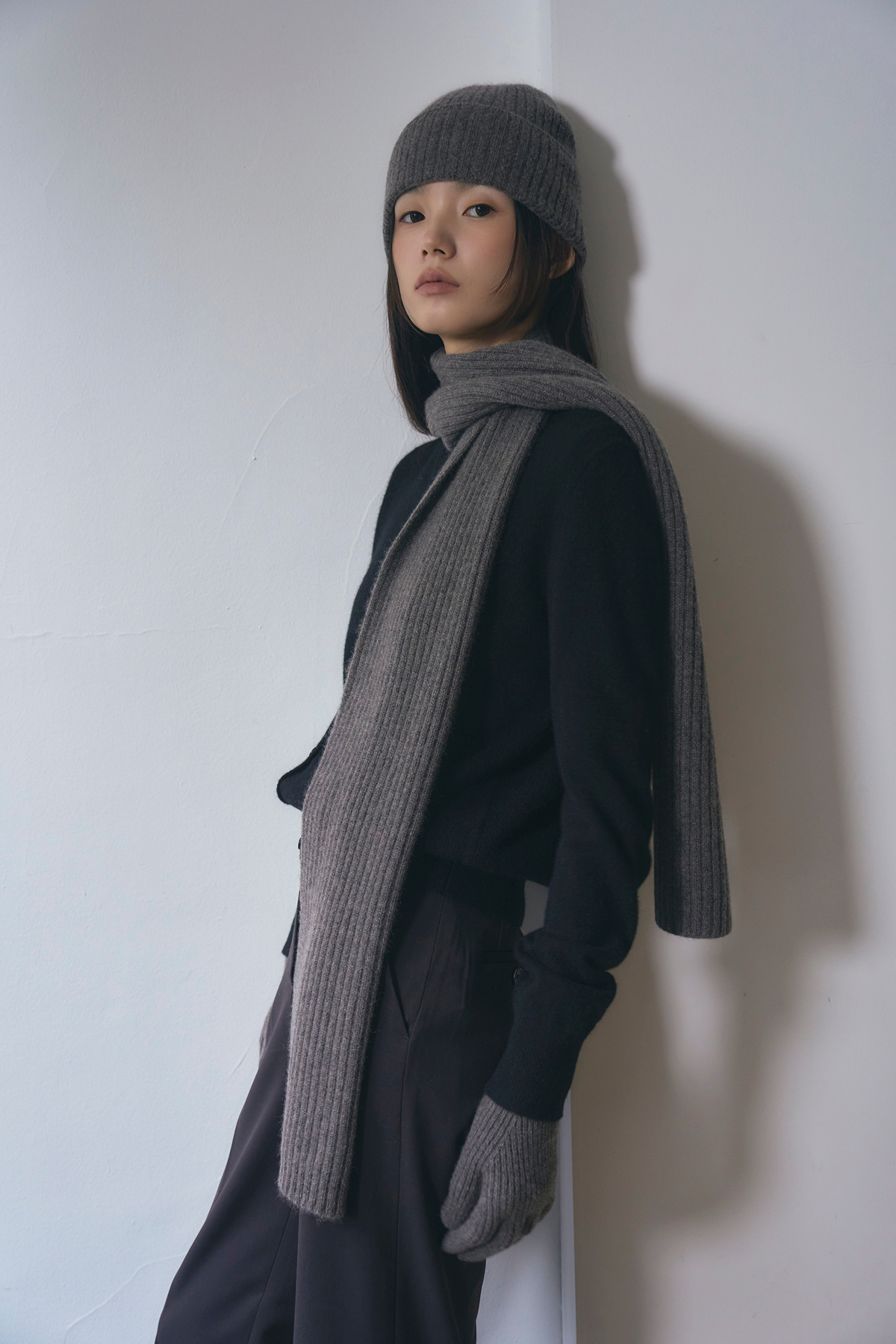[캐시미어100] 베이직 립 머플러 MELANGE CHARCOAL