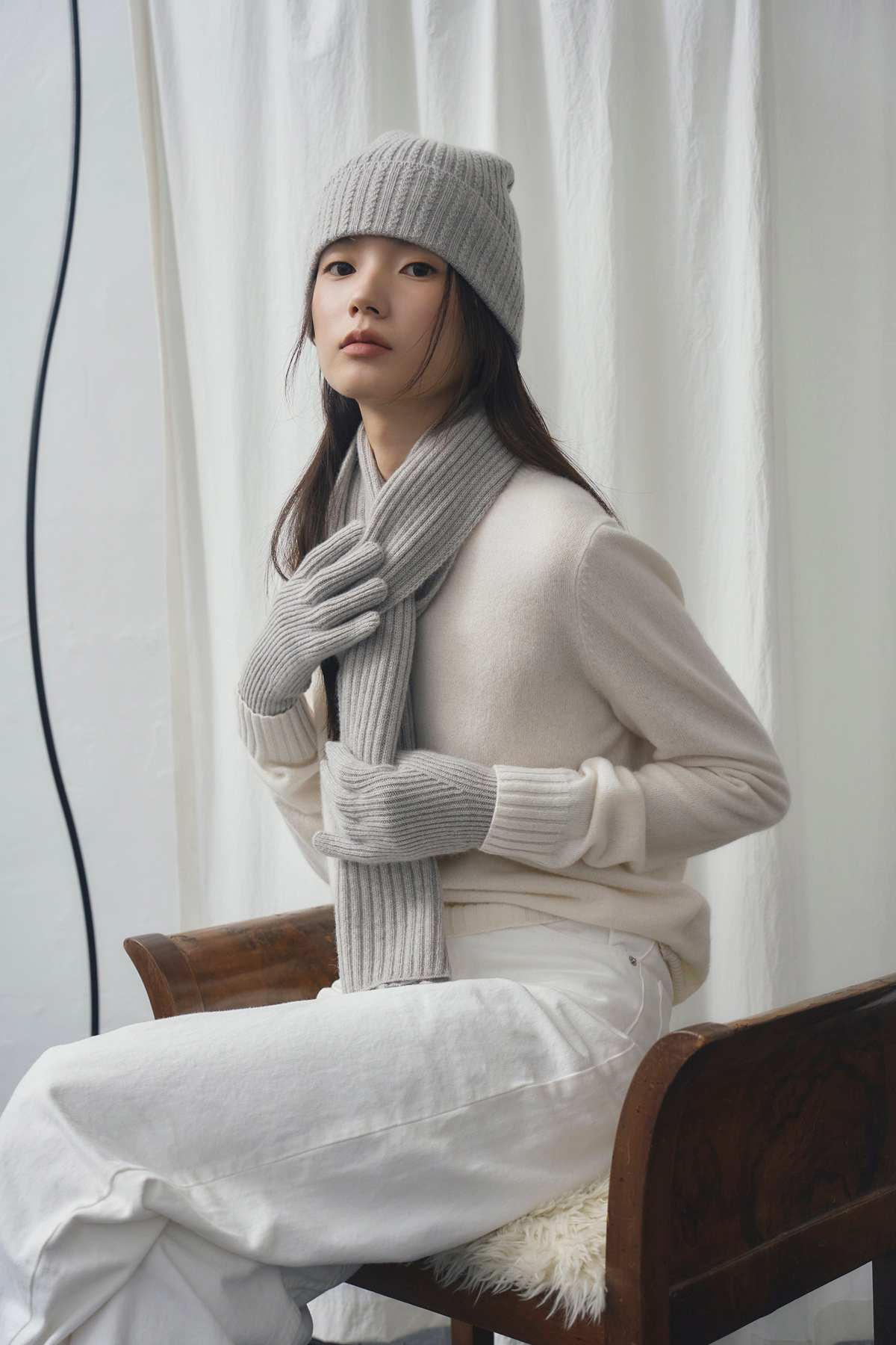 [캐시미어100] 케이블 비니 MELANGE GRAY