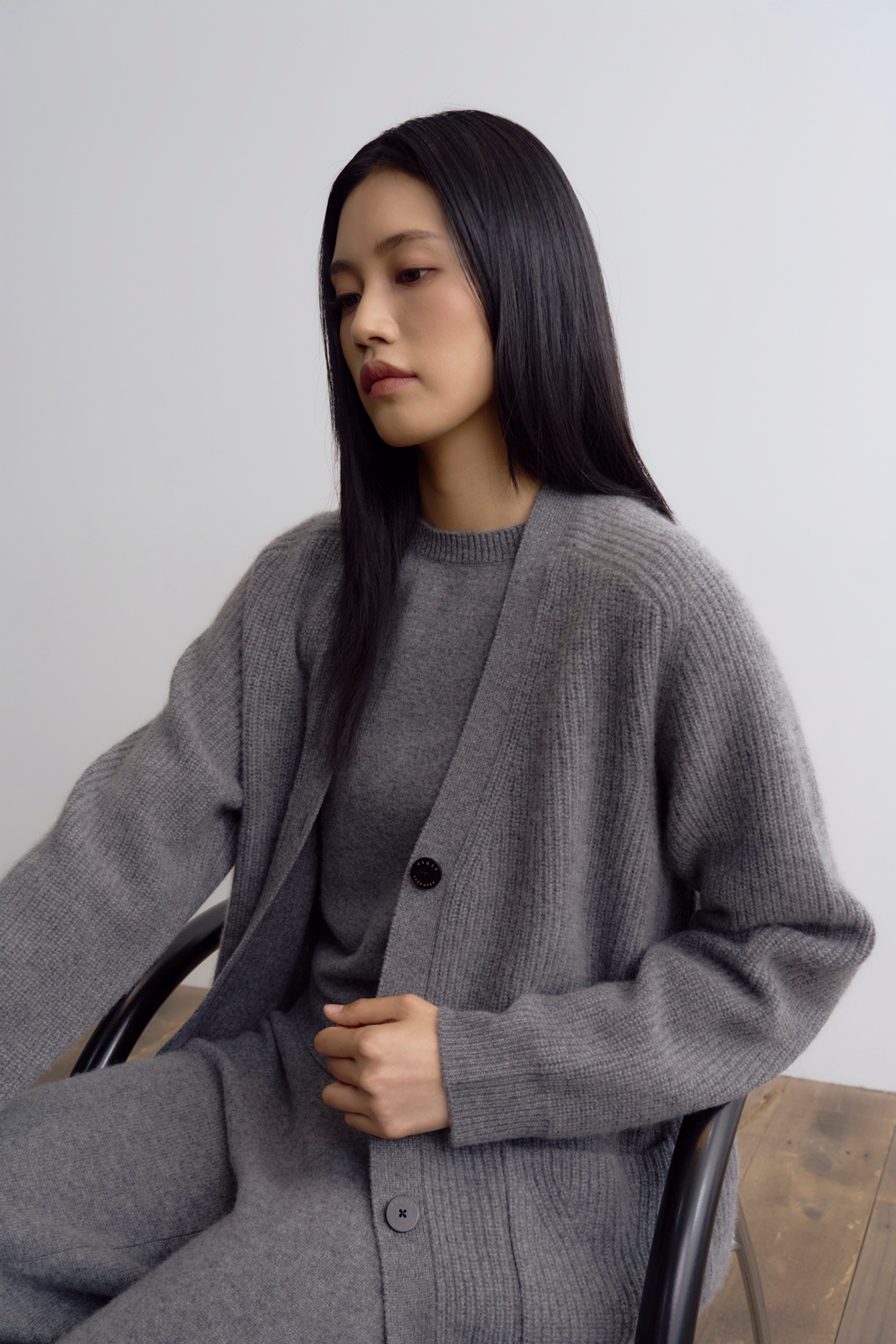 [캐시미어100] 하찌 롱 가디건 STEEL GRAY