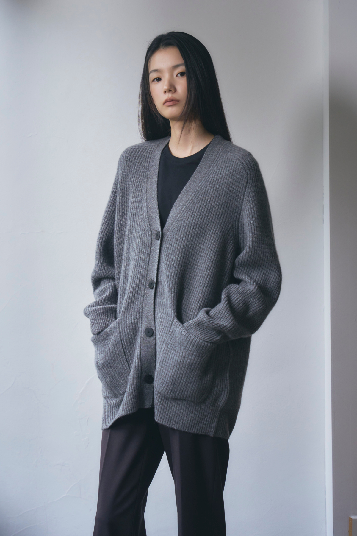 [캐시미어100] 하찌 롱 가디건 STEEL GRAY