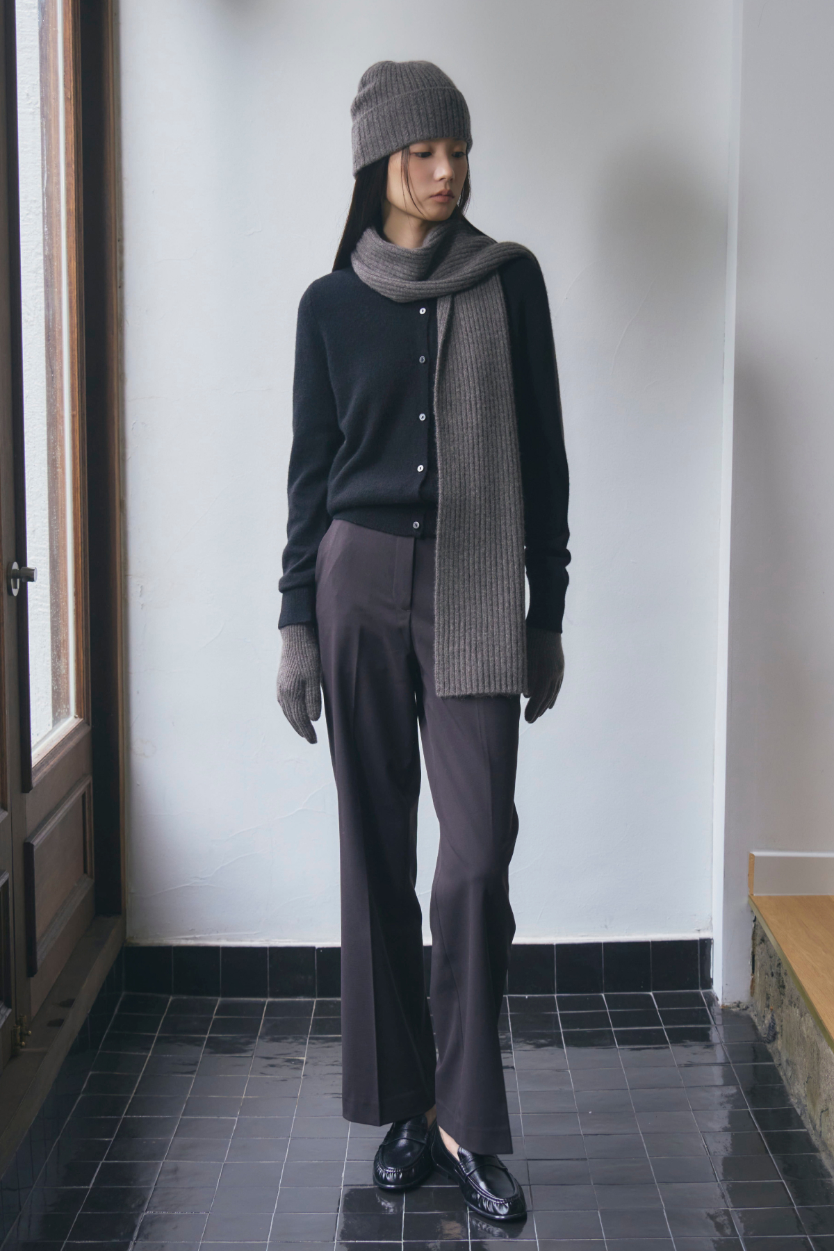 [캐시미어100] 베이직 립 머플러 MELANGE CHARCOAL