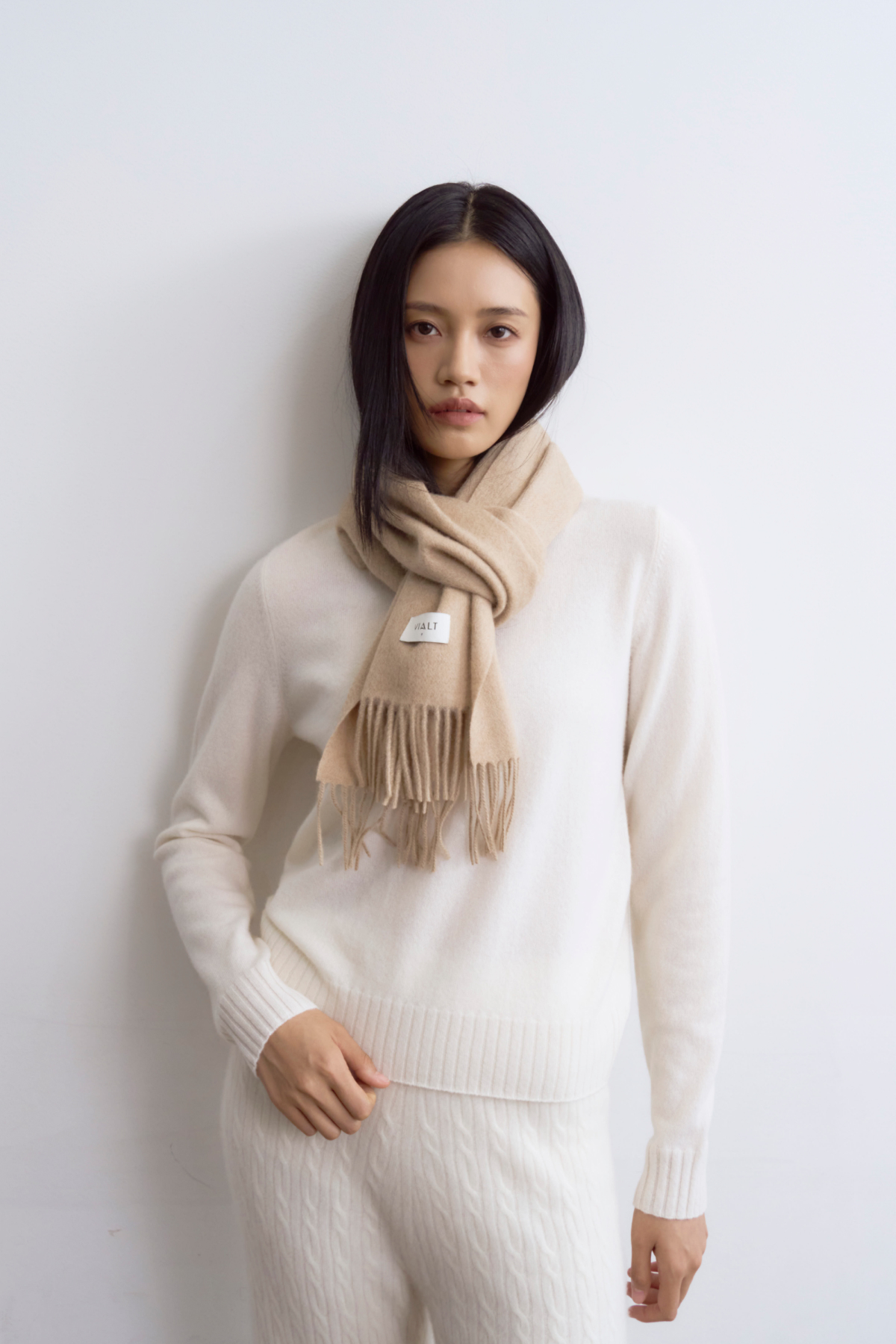 [캐시미어100] 베이직 프링지 머플러 BEIGE