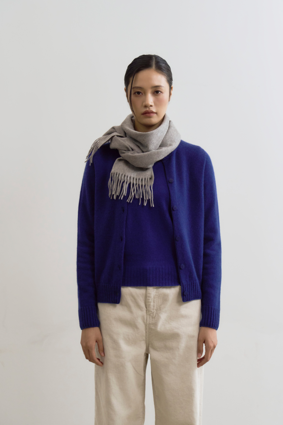 [캐시미어100] 베이직 프링지 머플러 MID GRAY