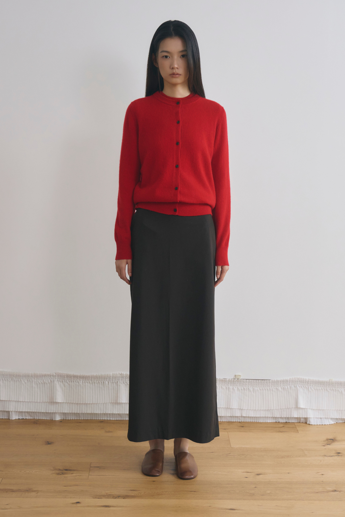 [캐시미어100] 베이직 라운드넥 가디건 RED