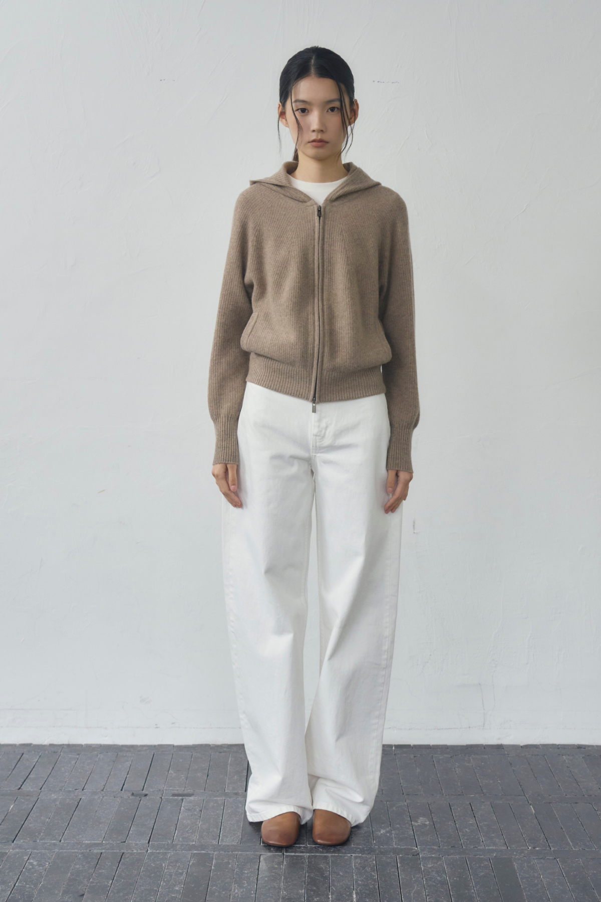 [캐시미어100] 베이직 후드 가디건 NATURAL BROWN