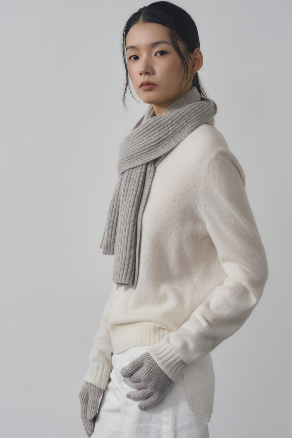 [캐시미어100] 베이직 립 머플러 MELANGE GRAY