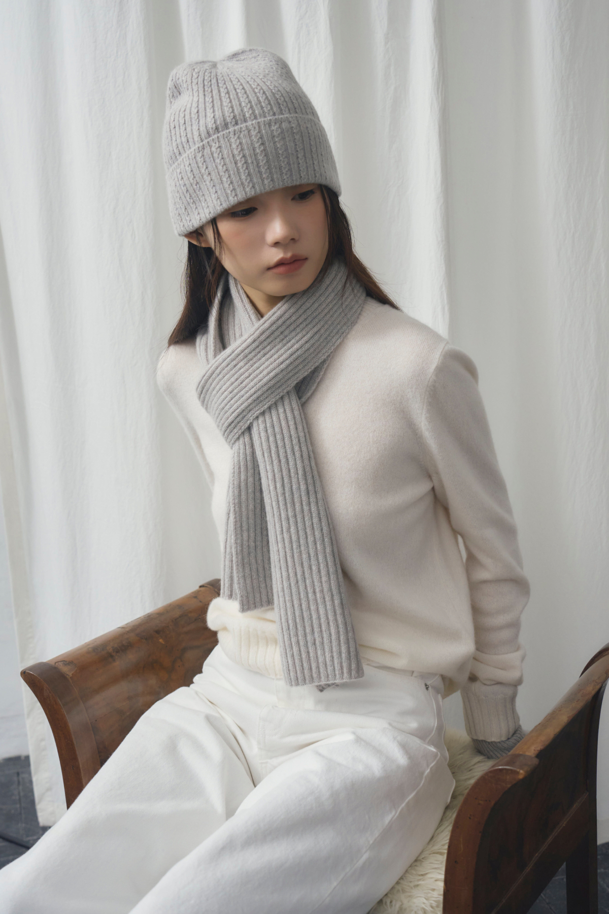 [캐시미어100] 베이직 립 머플러 MELANGE GRAY