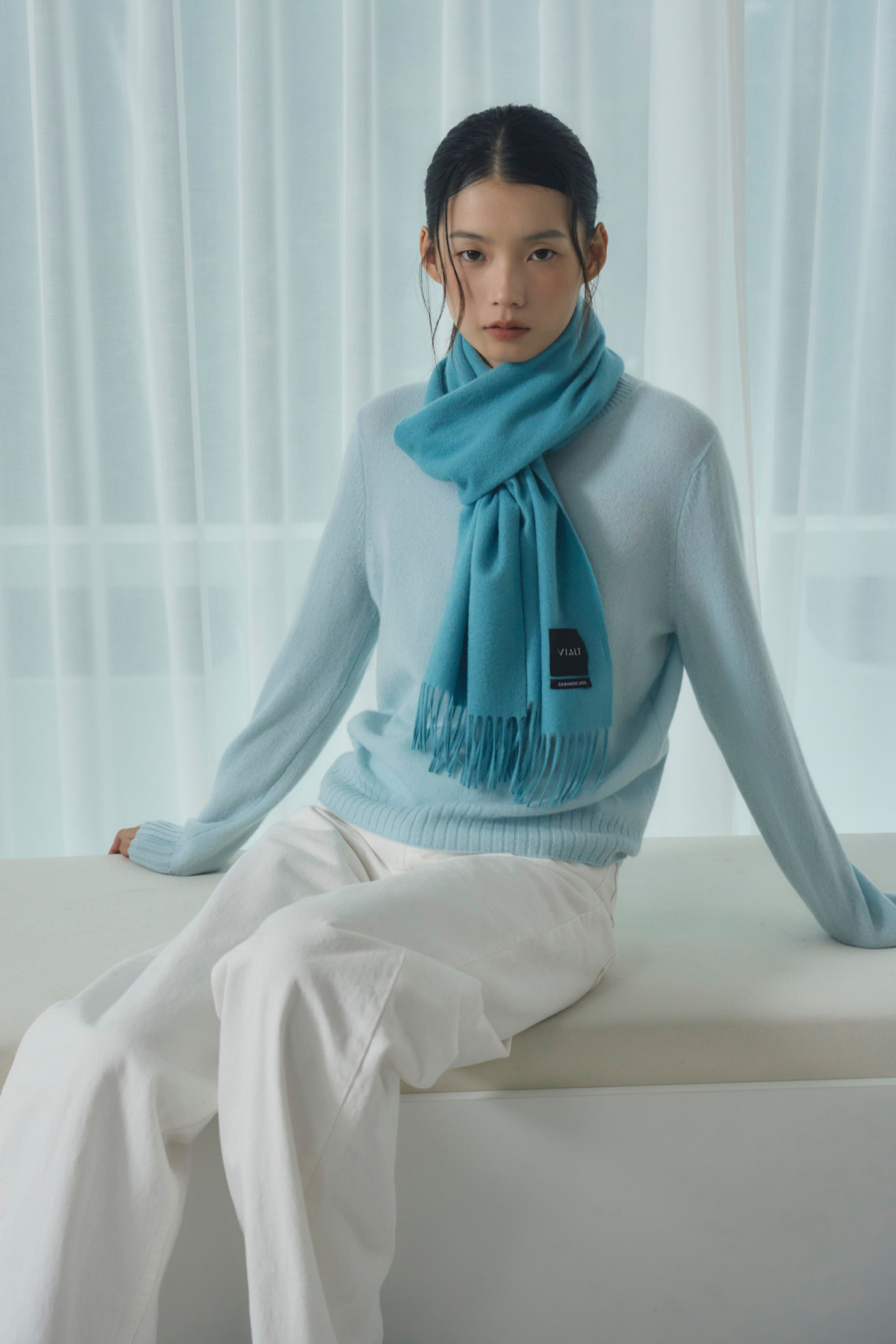 [캐시미어100] 베이직 머플러 OCEAN BLUE