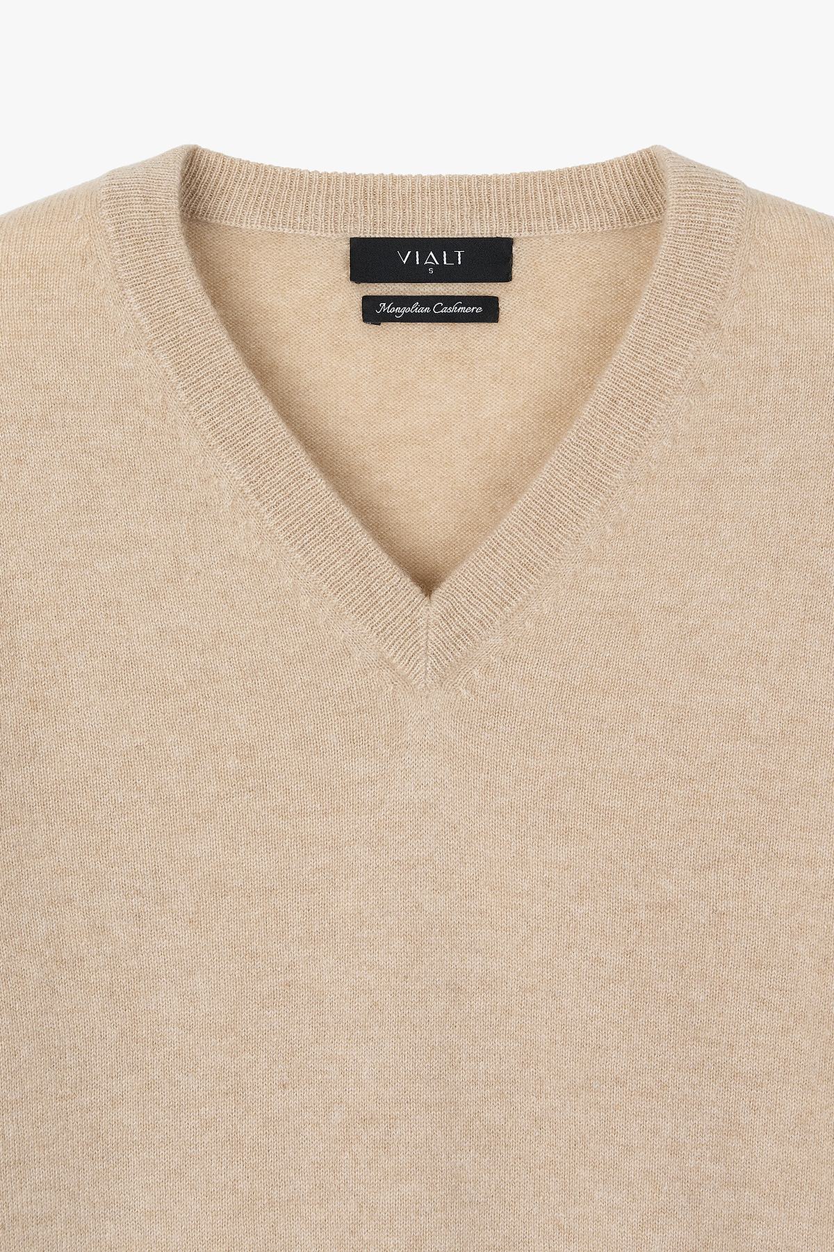 [몽골 캐시미어100] 오가닉 브이넥 니트 NATURAL BEIGE