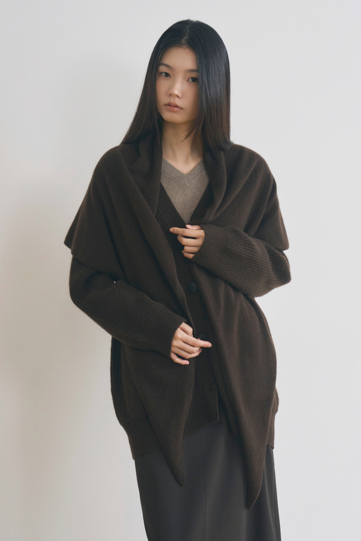 [캐시미어100] 삼각 숄 머플러 CHOCO BROWN